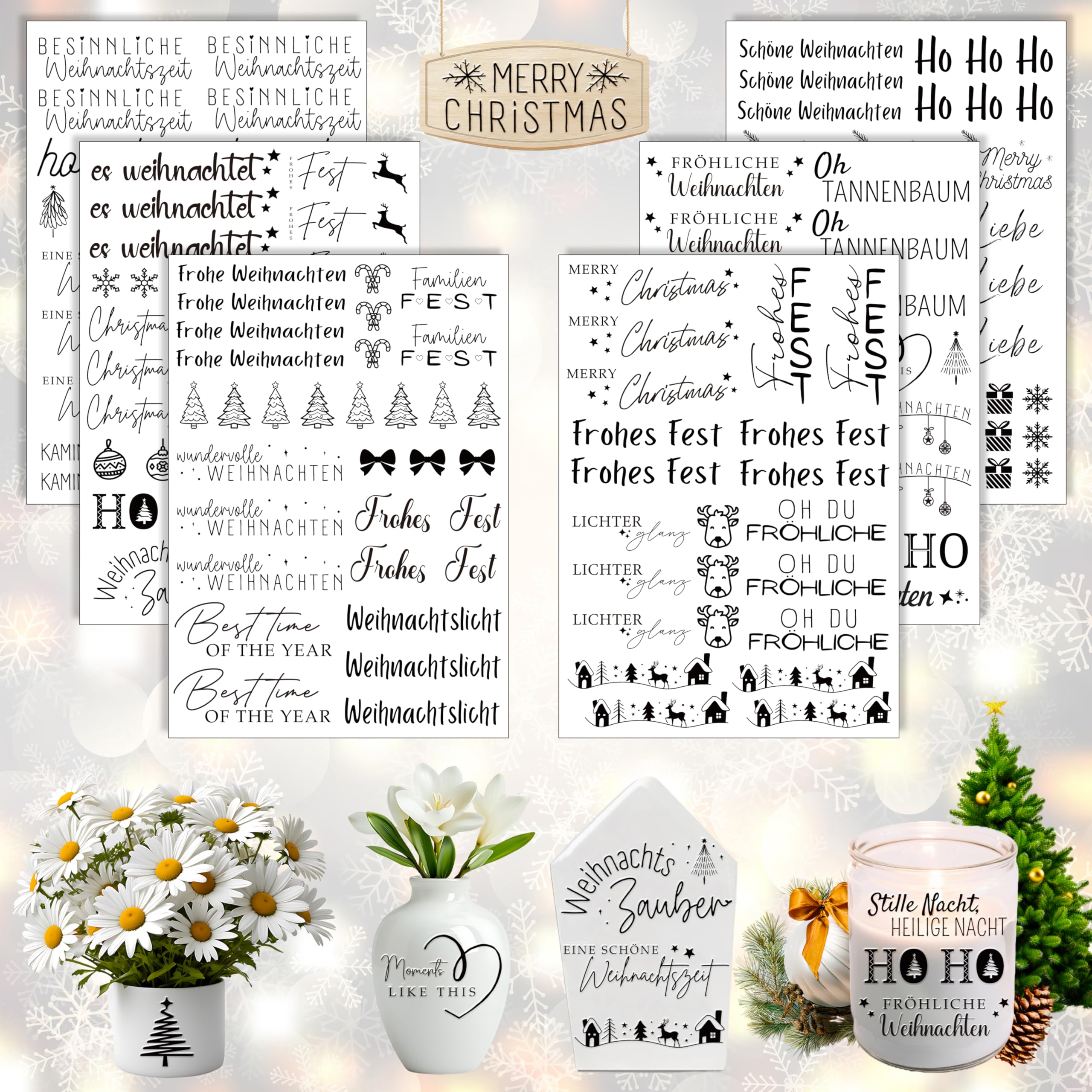 Rub On Sticker Blumen, 6 Stück A5 Rub On Aufkleber, Rub On Folie Transferaufkleber, Rub On Blume, für Möbel, Glas, Holz, Scrapbooking, DIY Basteln Deko