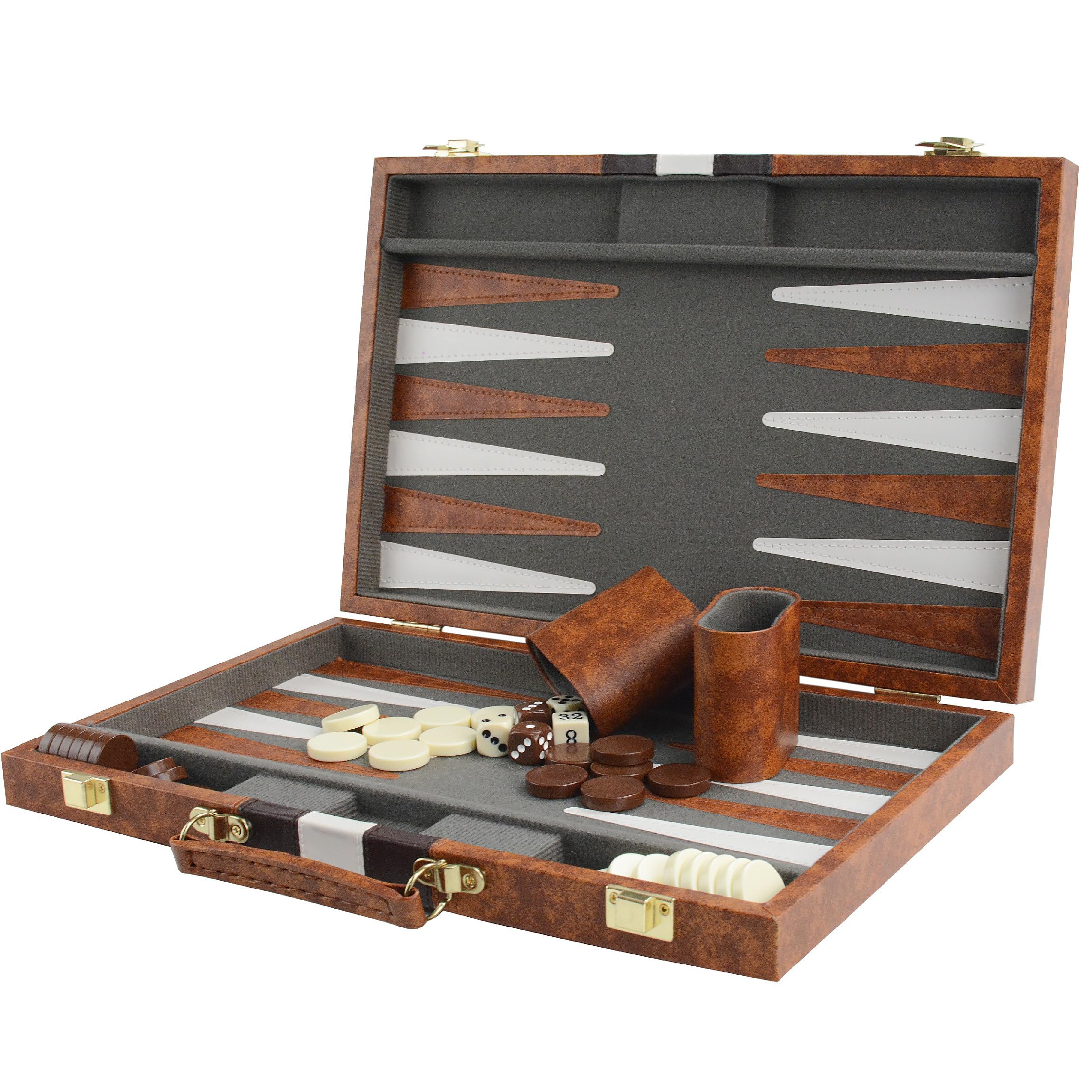 BackgammonKoffer 15 Inch Classic Backgammm Travel Strategy Backgammon Game Set for Adults Children (Brown)
