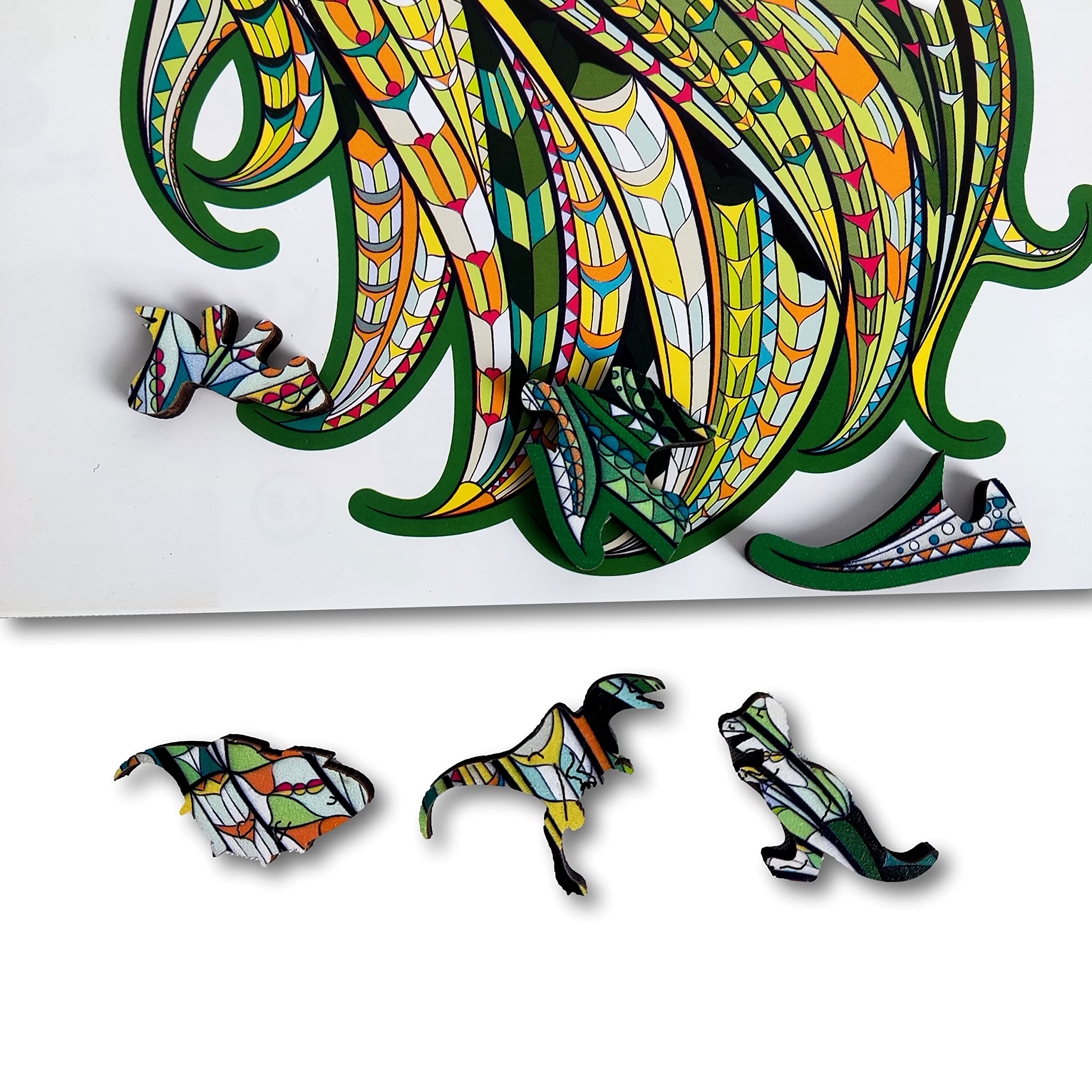 Aniwood drewniane puzzle w kształcie zwierząt Wieczko z wytłoczeniem w rozmiarze puzzli Zawiera unikalne elementy z kształtami zwierząt (rozmiar M, smok)