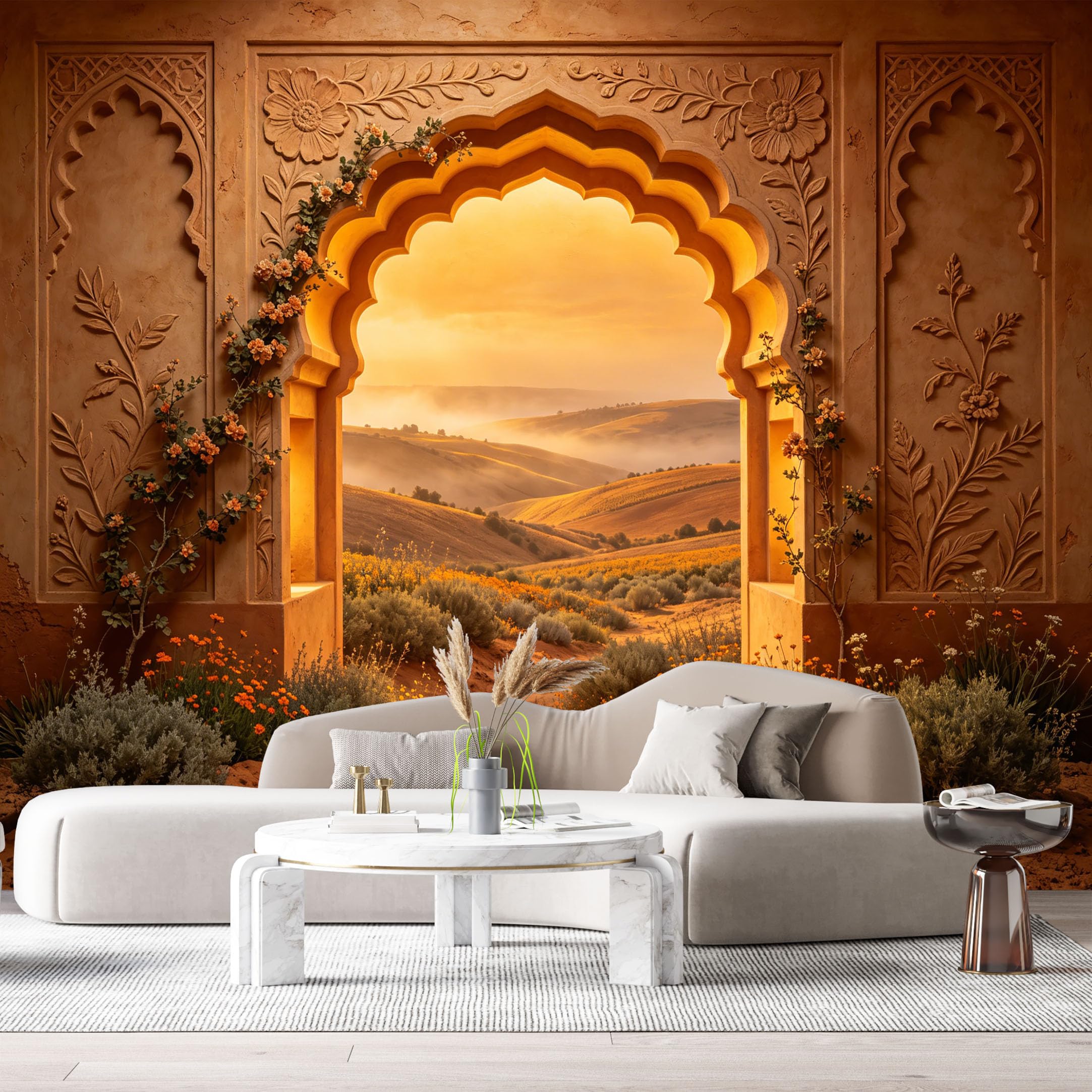 Custom Size Wall Murals Archway Desert Landscape Sunset Mountains 3D Trompe L'Oeil SelfAdhesiveWall Fabric Removable Wallpaper Wall Decor for Living Room Bedroom Bathroom