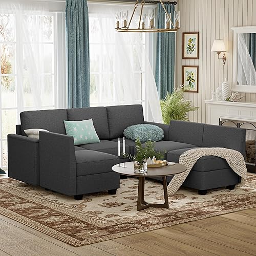 Miniatura 4 de Modular Sectional Sofa with Storage Seat, Convertible Sofa Couch for Living Room, 7-Seat L Shaped or U Shaped Couch with Deep Ottoman, Memory Foam