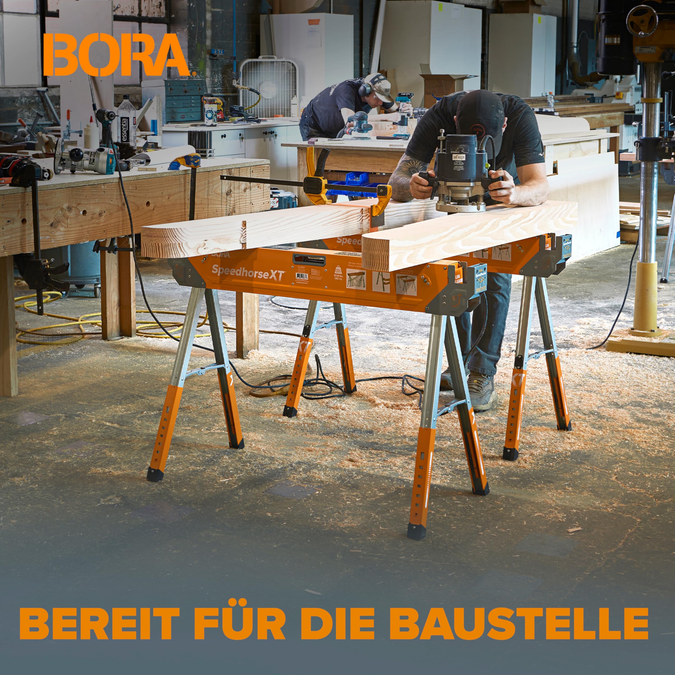 BORA Arbeitsböcke mit robustem Stahlrahmen, Arbeitsbock 2er set. Unterstellblock mit Metallbeine und 2x4 Halterung -PM4550T, Orange/Abendrot im Zickzackmuster (Sunset Chevron)
