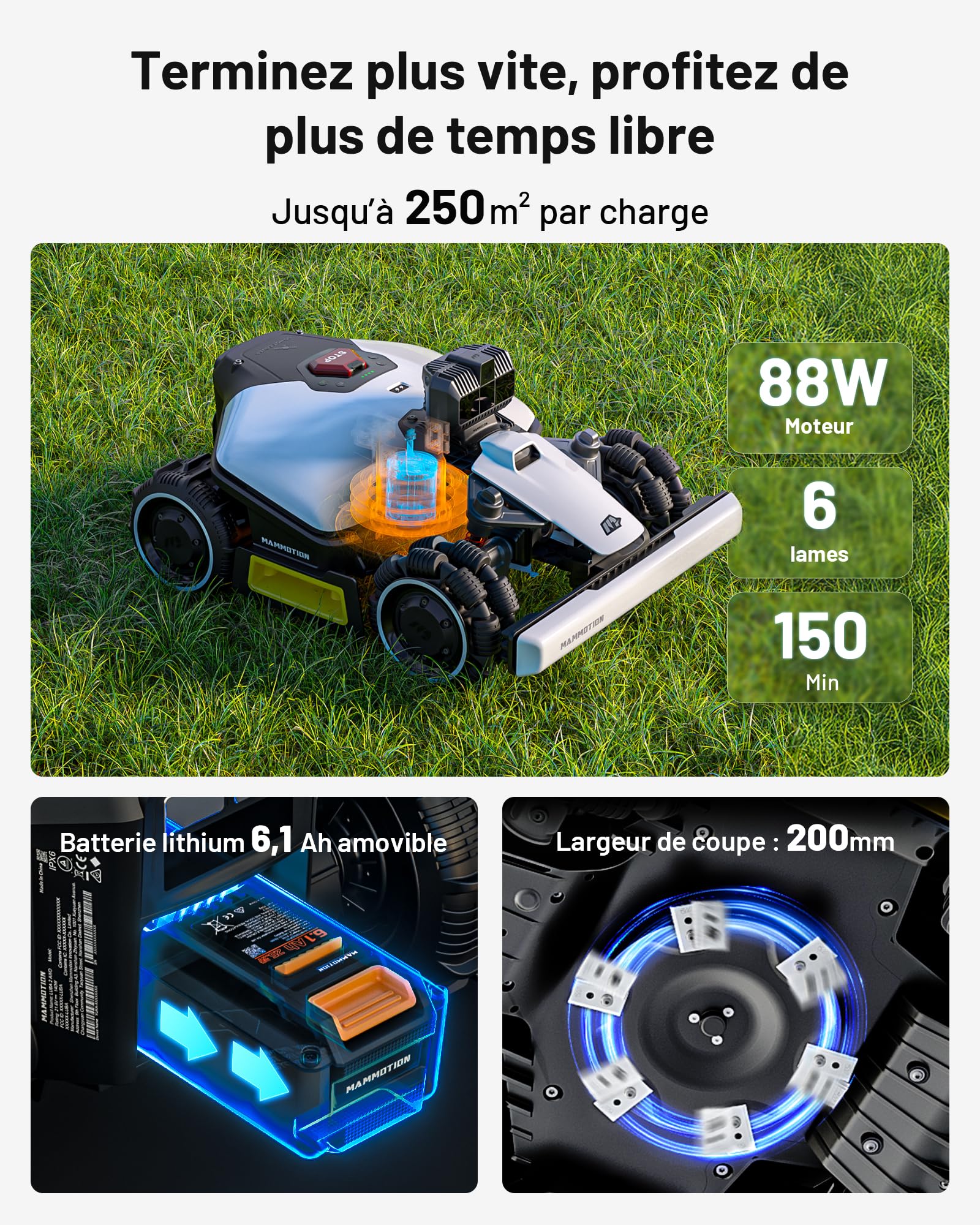 MAMMOTION LUBA Mini AWD LiDAR – Robot Tondeuse sans Fil Périphérique, avec LiDAR 3D+Vision, sans Antenne RTK, Cartographie Automatique, 1 500 m² Recommandés, Module 4G, Pente Jusqu’à 80%