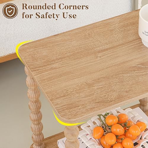 Miniatura 6 de Mesa auxiliar pequeña, mesa auxiliar de sofá con estante de almacenamiento de 2 niveles, mesa de centro de madera para dormitorio, sala de estar,