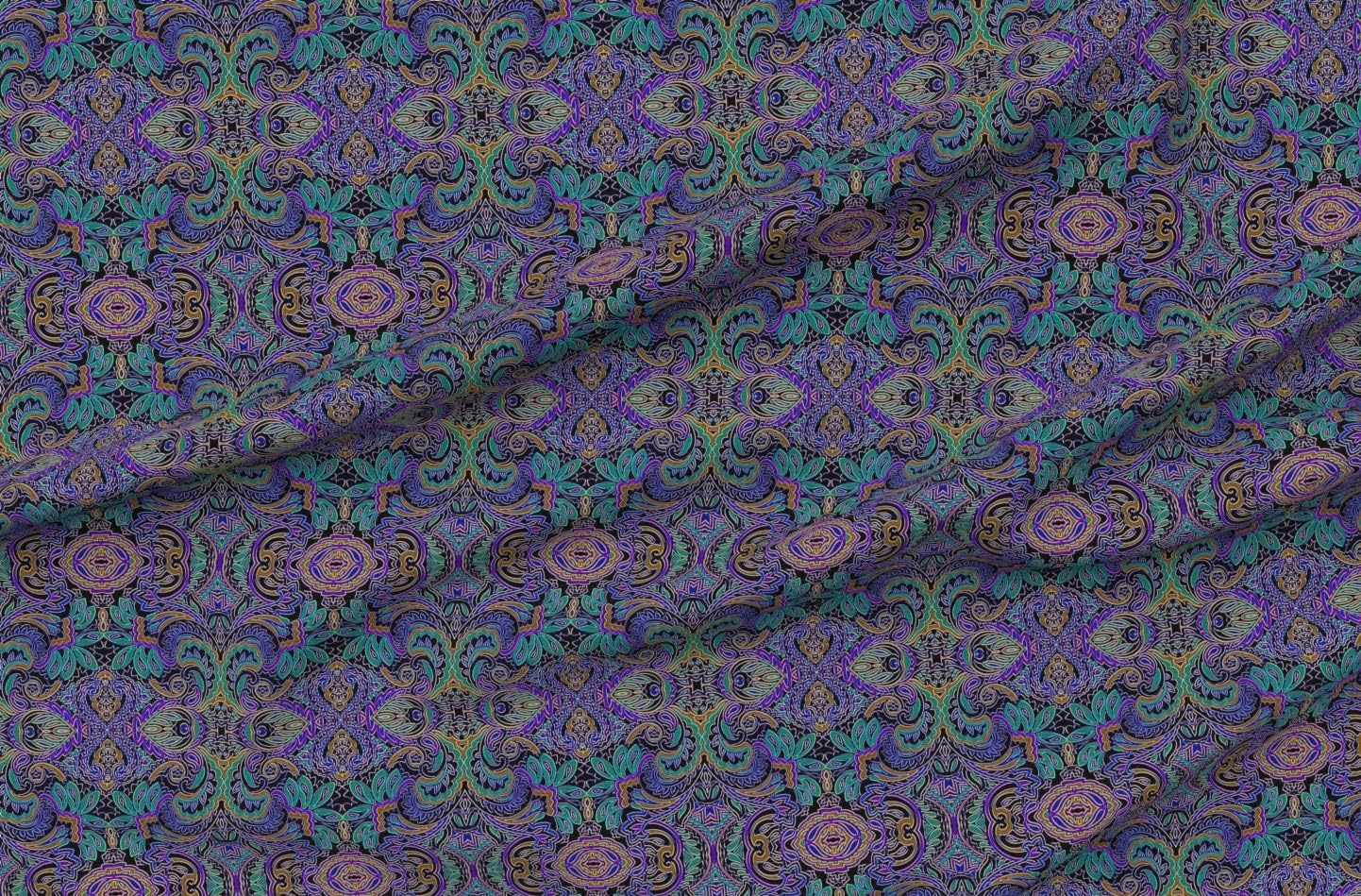 Spoonflower Fabric - Peacock Paisley Gold Teal Purple Printed on Minky Fabric by The Yard - Sewing Baby Blankets Quilt Backing Plush
