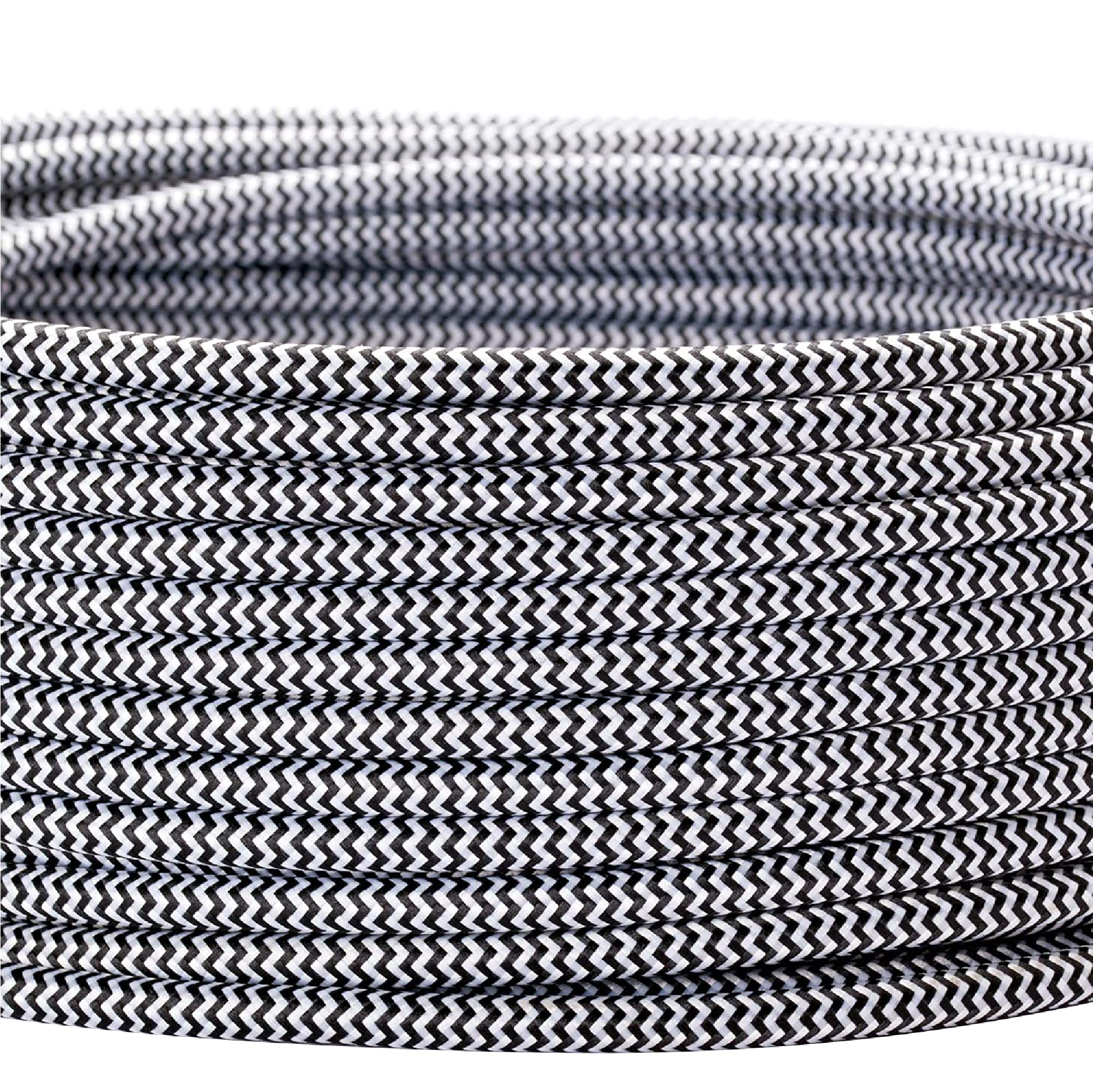Cable con revestimiento textil, cable de alimentación de 3 hilos, 3 x 0,75 mm², con conductor a tierra, accesorios de lámpara (5 m, Blanco Negro)
