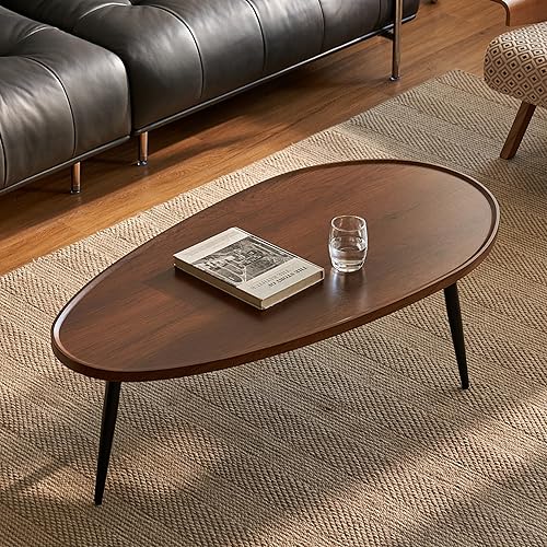 Saint Mossi Modern Coffee Table for Living Room, Mid-Century Oval Wood Coffee Table, Center Table for Small Space, D47xW23.6xH15, Espresso