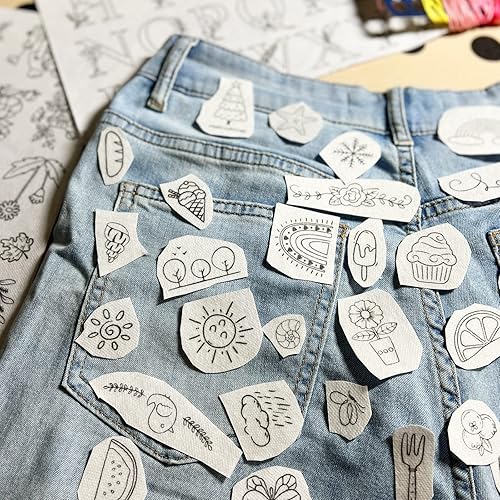 Miniatura 6 de 66Pcs Pegatinas de Bordado Stick & Stitch con estabilizador soluble en agua y estabilizadores desprendibles y patrones de flores para costura a mano