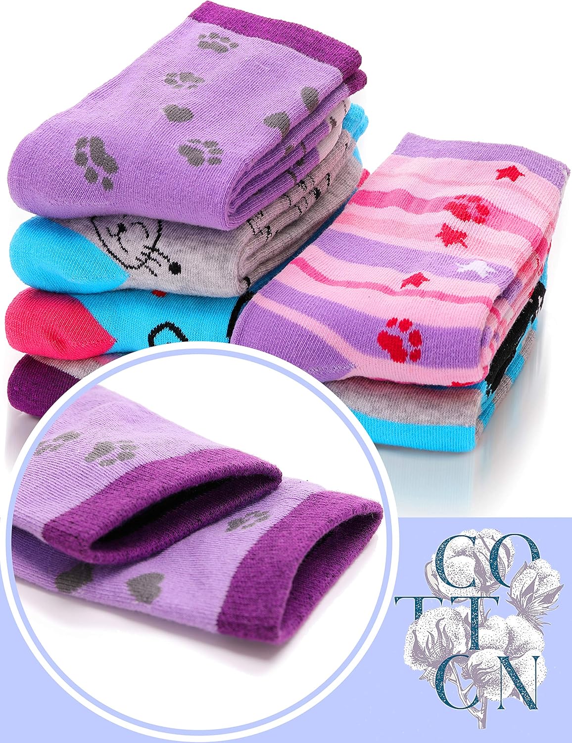 Anlisim Girls Socks Cute Animal Pattern Cartoon Novelty Fashion Soft Cotton Socks 6 Pairs - Image 3