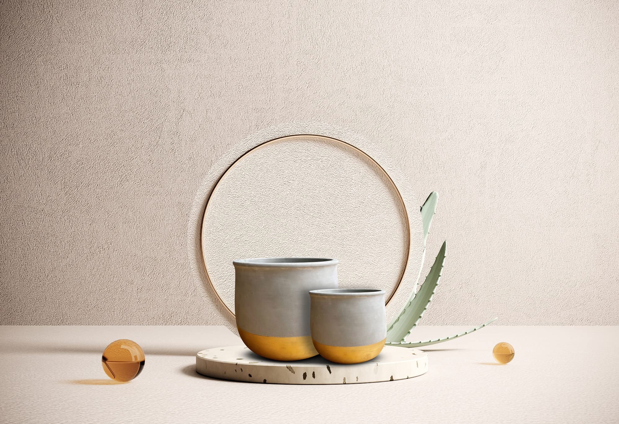 Olly & Rose Set di Vasi per Piante in Ceramica con Rivestimento Dorato 2 Vasi da Interno 17cm + 12cm Vasi da Esterno per Fiori in Cemento