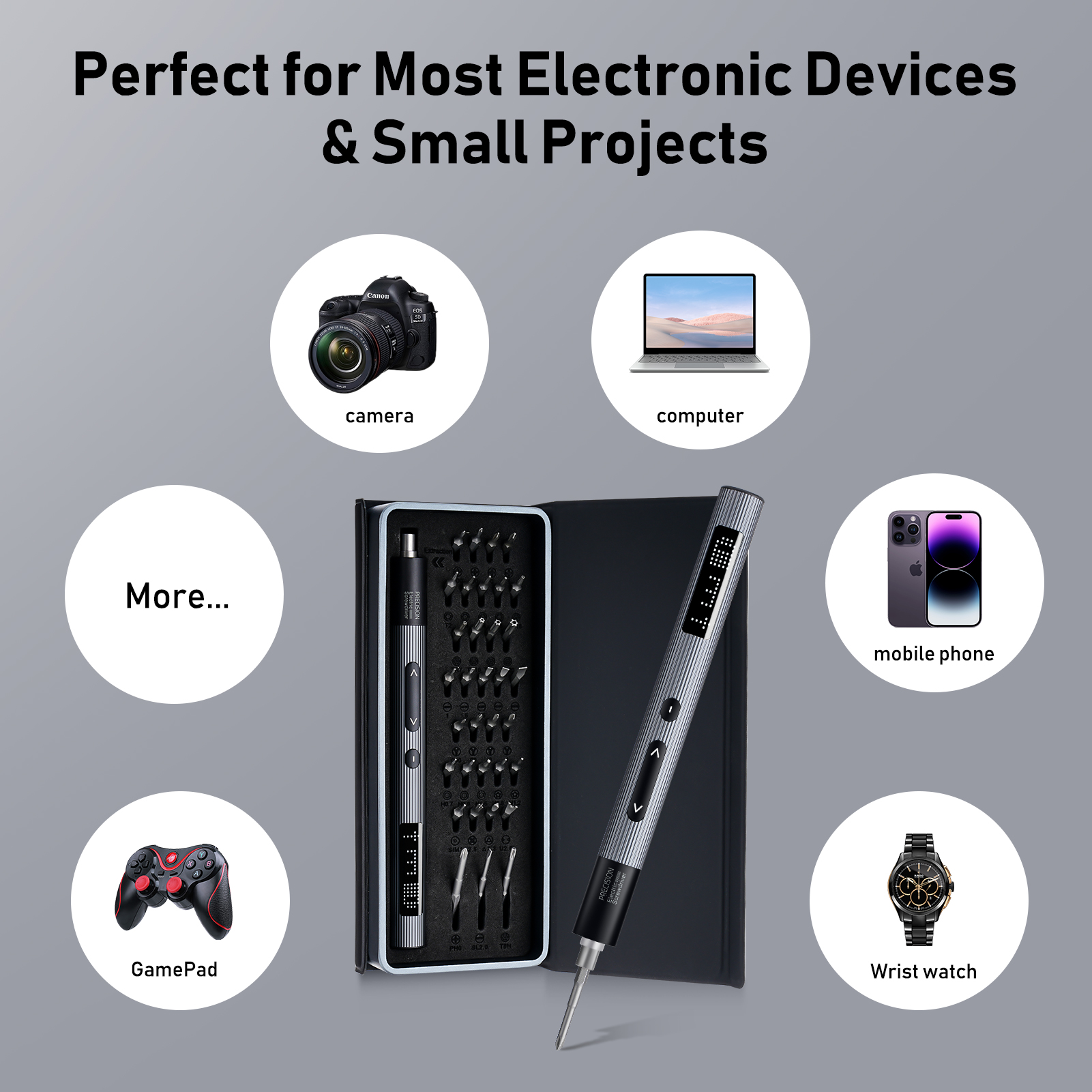 MQUPIN Mini Tournevis Électrique Sans Fil 78 En 1 – Kit De Précision Ultra-Complet Avec 56 Embouts Magnétiques, Écran LED, 5 Niveaux De Couple, Idéal Pour Réparer Smartphone, Ordinateur, Montre Et Plus