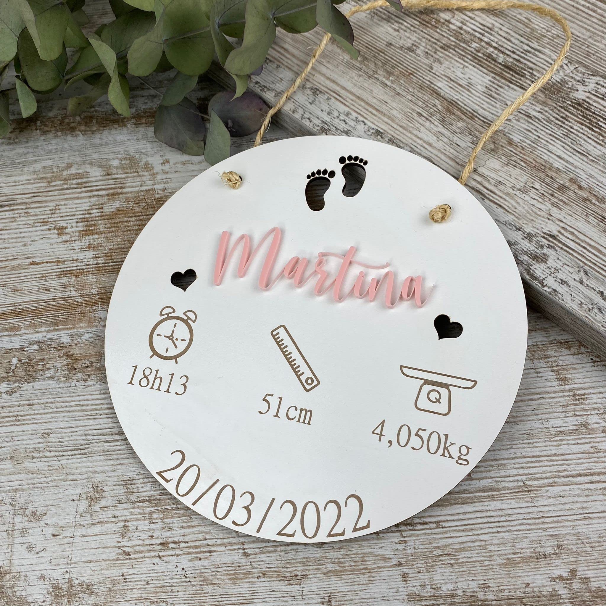 Natalicio personalizado en madera.Regalo bebe, recién nacido- Placa Natalicio Personalizada de Madera de haya- Cartel Nacimiento Nombre del Bebé – Decoración Habitación Infantil