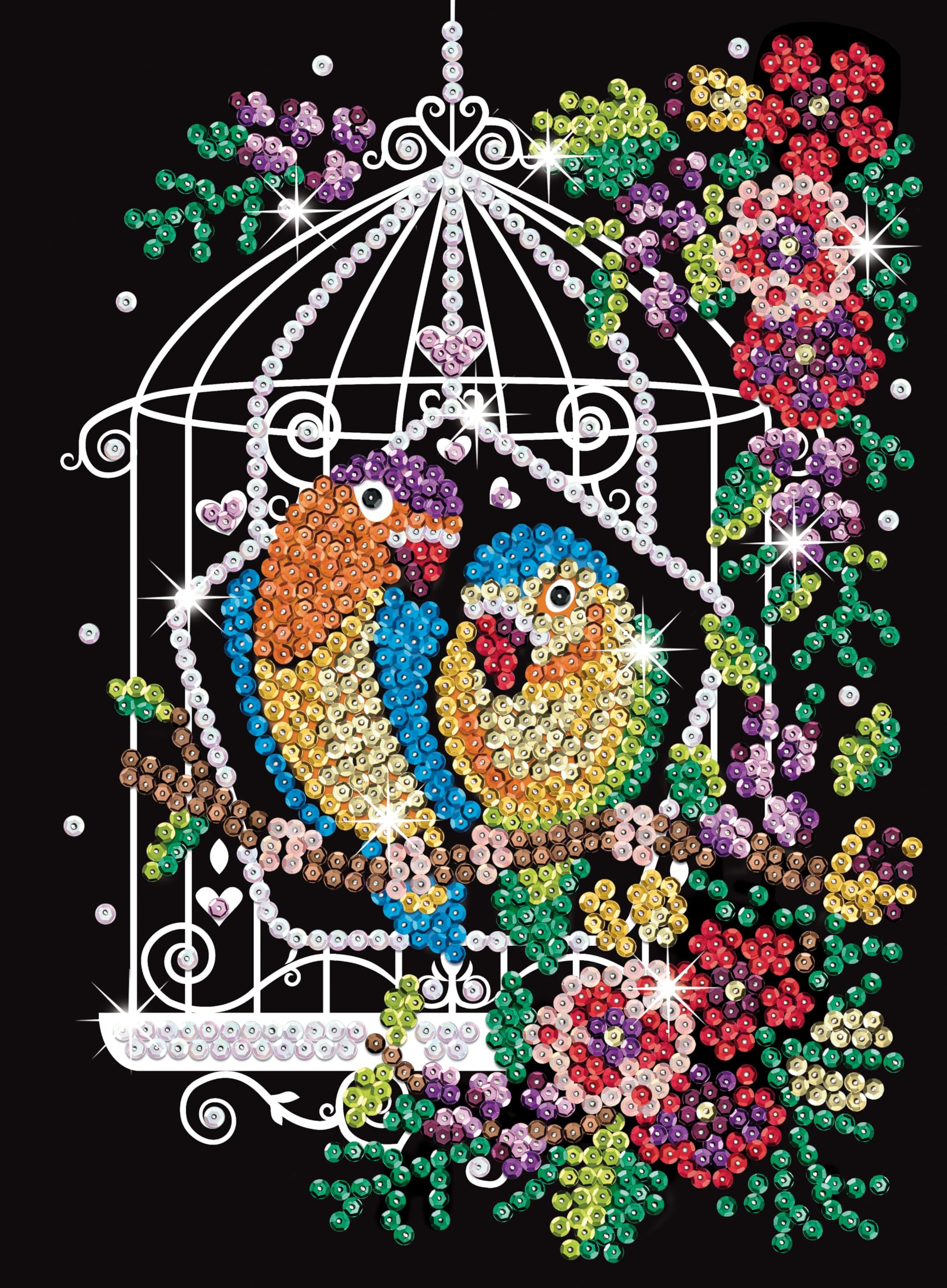 Kitfix - Sequin Art Purple - Cage à oiseaux - Image à paillettes - 27 x 36 cm - Kit de création pour enfants, adolescents et adultes de plus de 8 ans - 1945