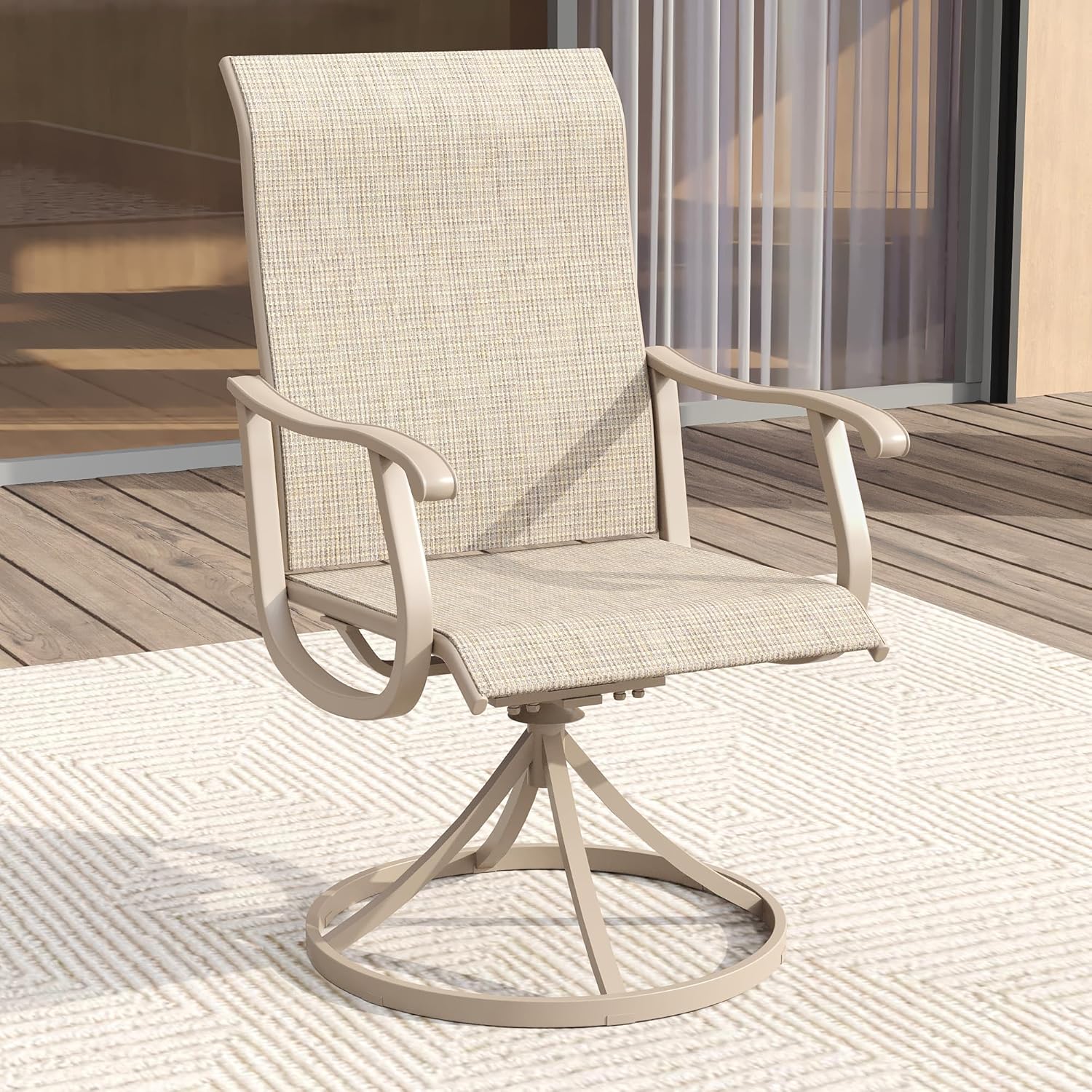 VICLLAX Swivel Patio Chairs Set of 4, Metal Outdoor Dining Chairs with Breathable Textilene Fabric for Deck Lawn Garden, Sandshell