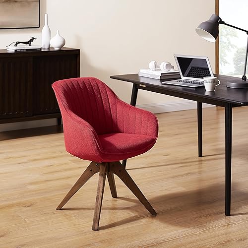 Miniatura 4 de Art Leon Silla de escritorio sin ruedas - Silla de oficina moderna de mediados de siglo, silla giratoria con patas de madera de roble, silla