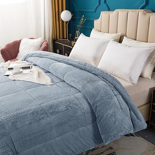 Miniatura 6 de KASENTEX - Lujoso edredón de sherpa de pelo sintético, acogedora ropa de cama reversible apta para lavar a máquina, en color azul grisáceo, tamaño