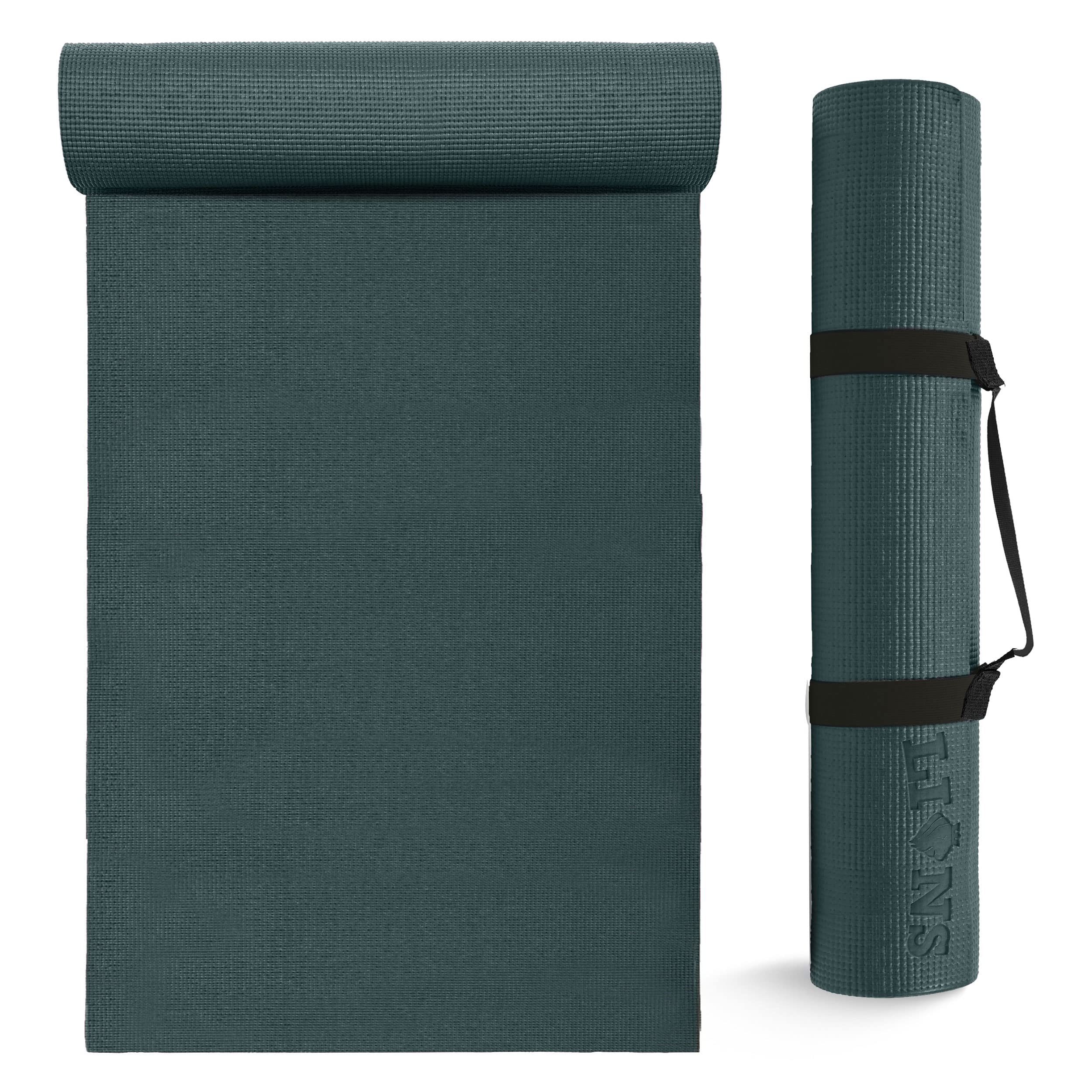 Lions 6mm Thick Yoga Mat for Gym Exercise Pilates Meditation Travel Crash Sleeping Floor Non Slip Matt Outdoor Camping Roll Floor Mat (Dark Green)