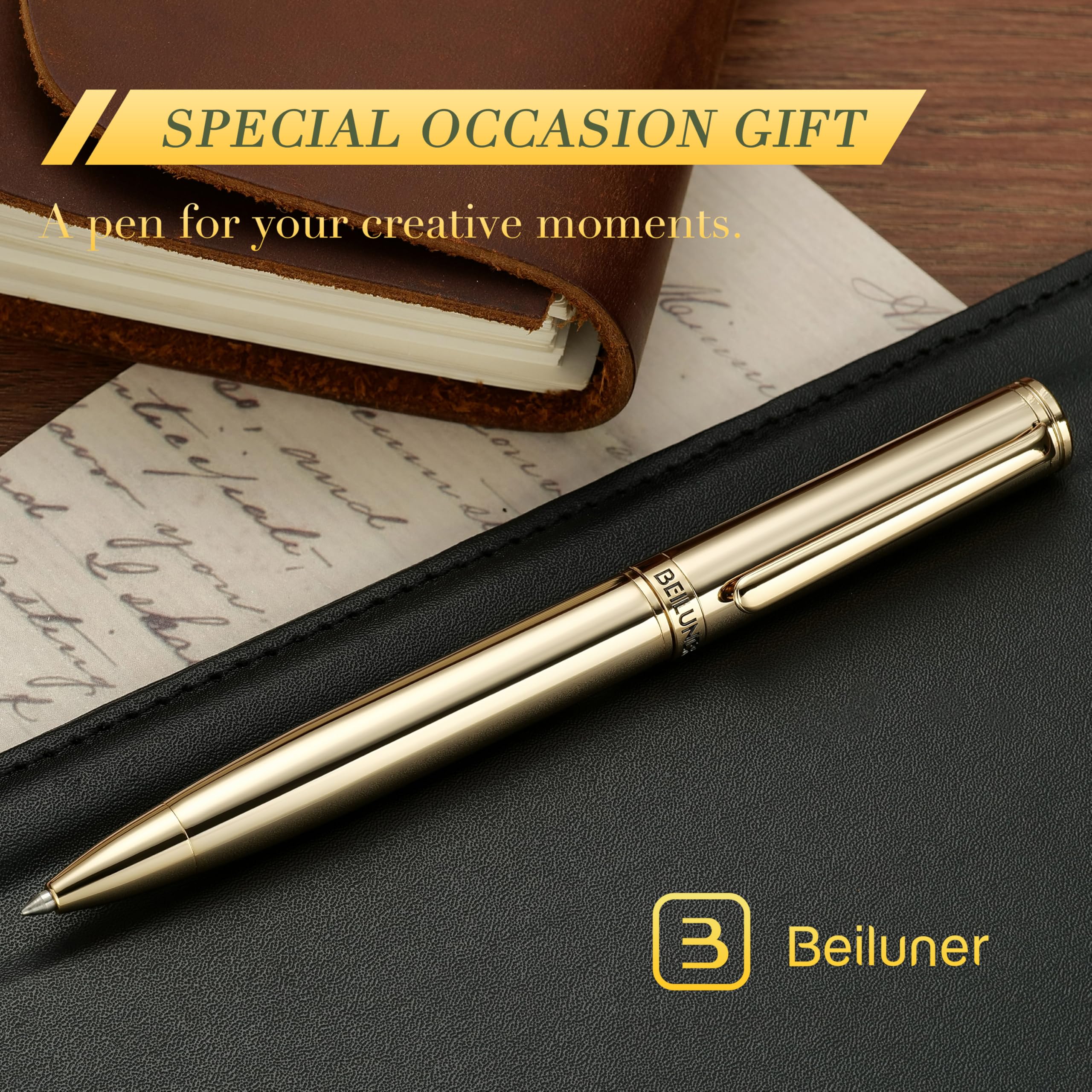 BEILUNER Gold Gel Pen Stunning Luxury Pens with 24K Gold Plating Black Ink Refill Executive Gift Set for — view 6