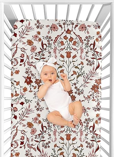 Miniatura 4 de Sweet Jojo Designs Marfil y naranja Boho Vintage Floral Girl Baby Sábana bajera para cuna para bebé, recién nacido, cuarto de bebé, cama de niño
