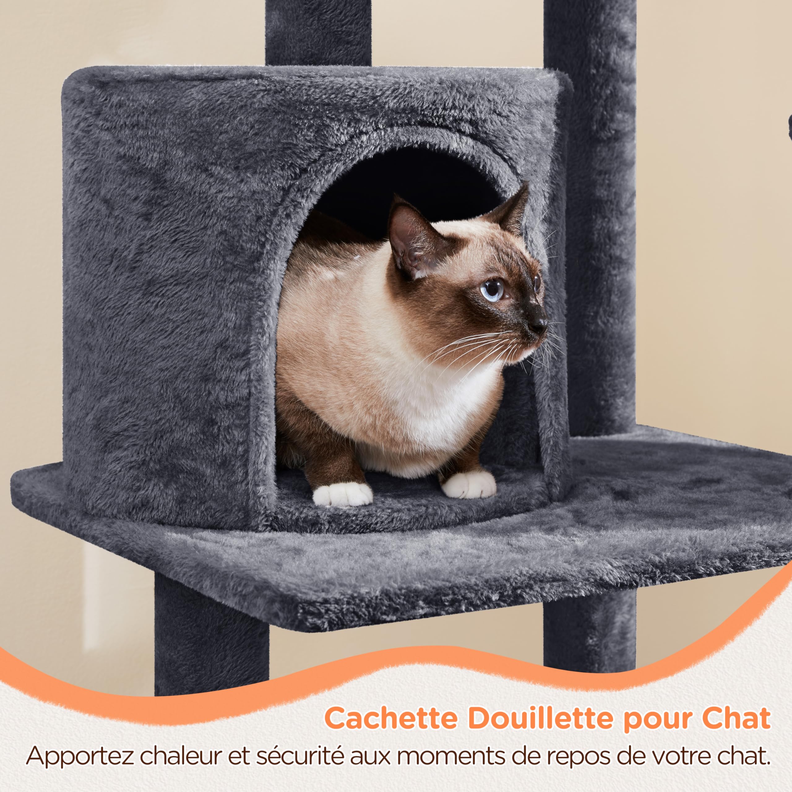 Yaheetech Arbre à Chat Multiniveau Tour pour avec Perchoir Oreilles de Cachette Panier Plateforme Poteaux Griffer Centre d’activités Taille 145 cm Haut Gris Foncé 48,5 × 40,5