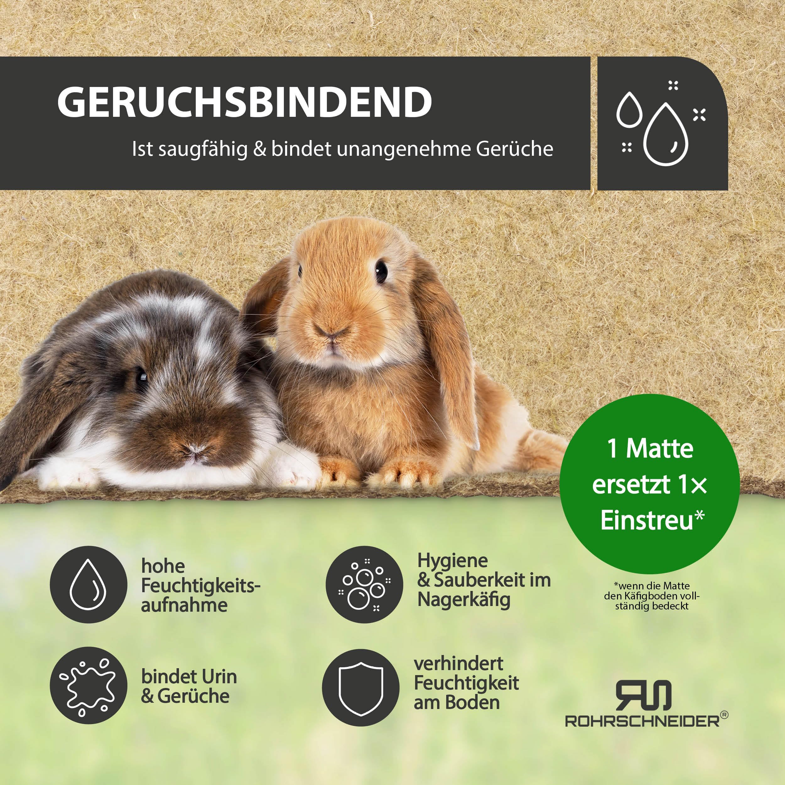 Rohrschneider Nagerteppich HANF, saugfähig, staubfrei (5er Set, 10mm)