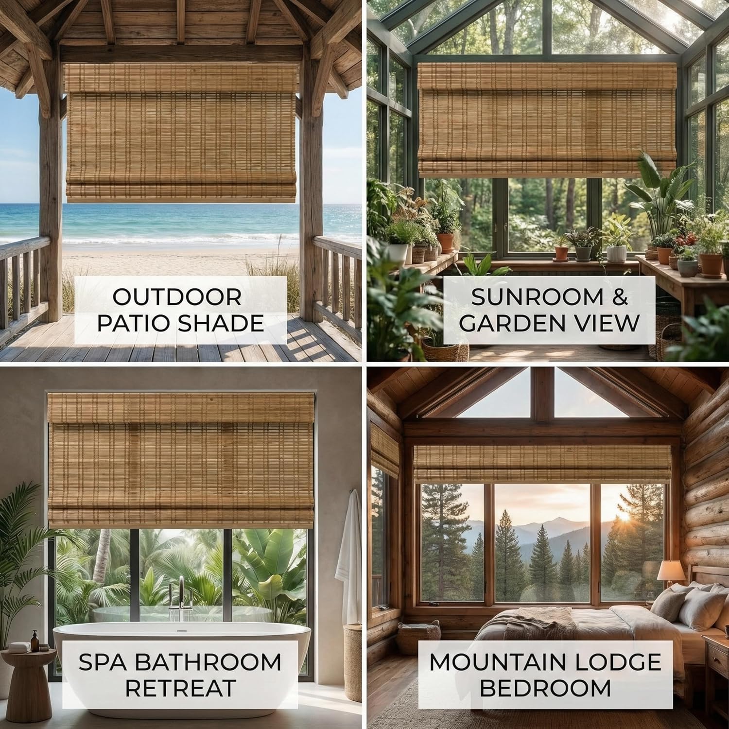 21" W x 80" H, Cordless Bamboo Roman Shades, Bamboo Shades for Indoor Windows, Natural Woven Window Shades with Valance for Patio, Doors. Natural,