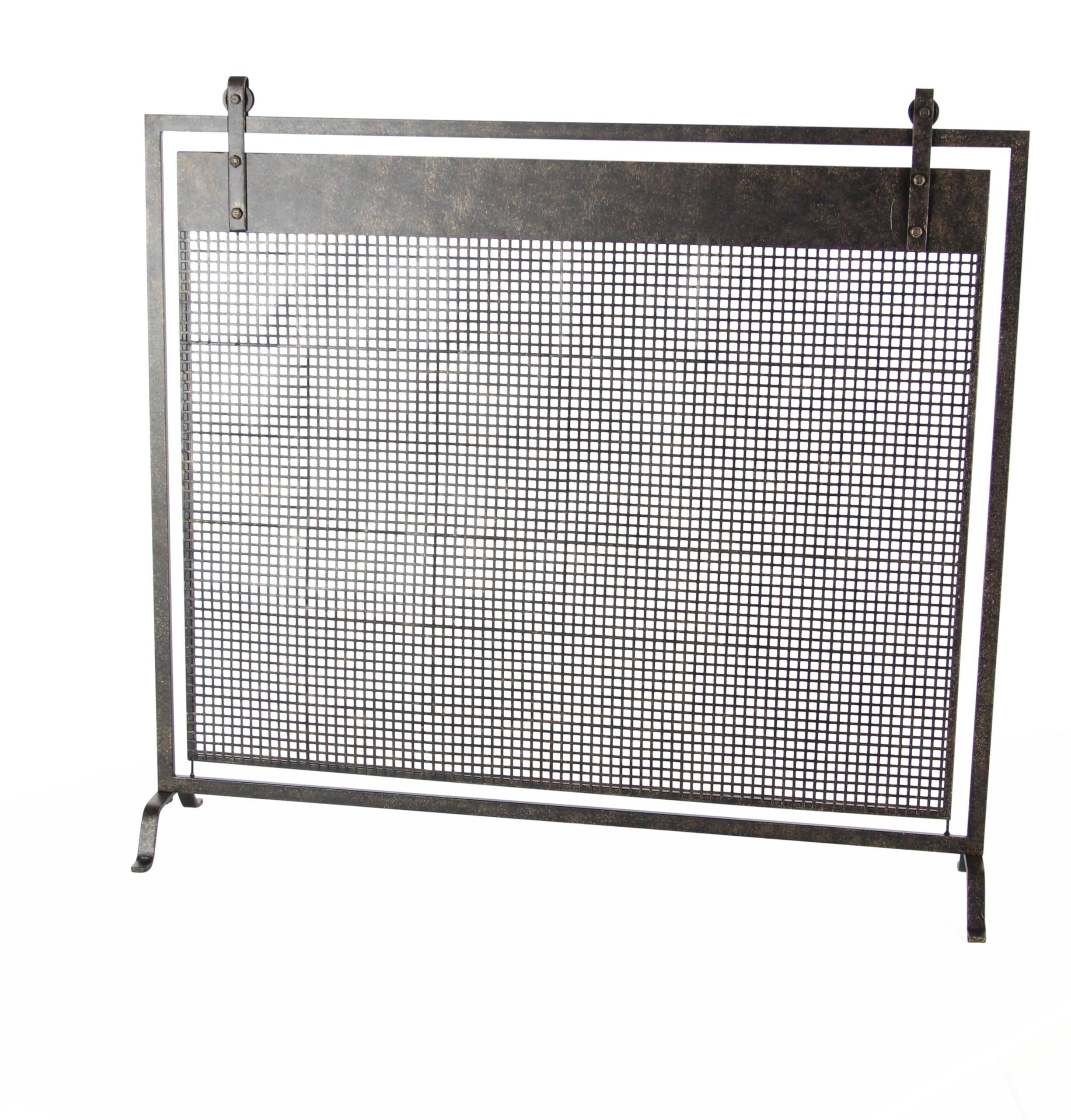 Deco 79 Pantalla para Chimenea de Panel único con Malla suspendida geométrica de Metal Estilo Rejilla con Detalles atornillados, 38" x 9" x 35", Negro