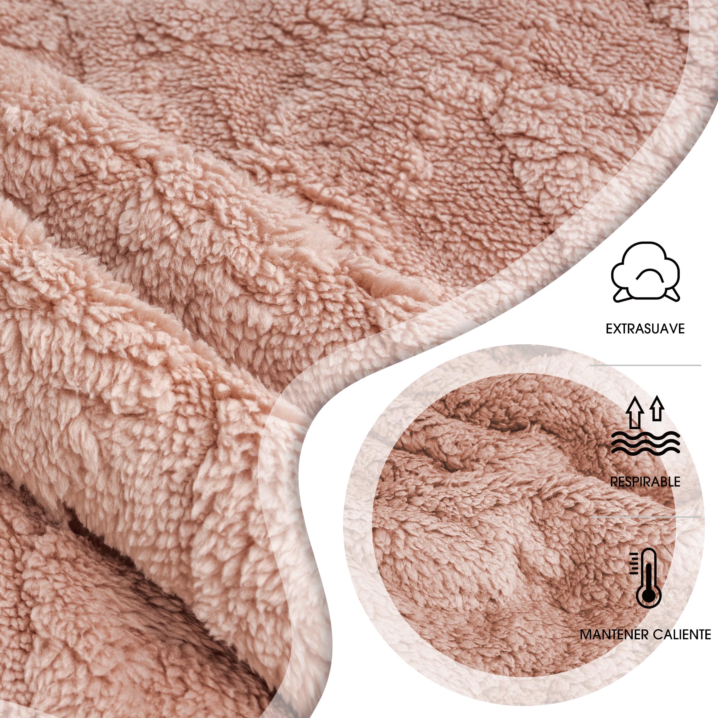 BESCH Edredón Invierno Borreguillo Nórdico 240x260cm para Cama 135/150 con 2 Funda Almohada - Edredón Borrego Sherpa Extra Suave, Cálido, Gruesa - Geométrica Rosa