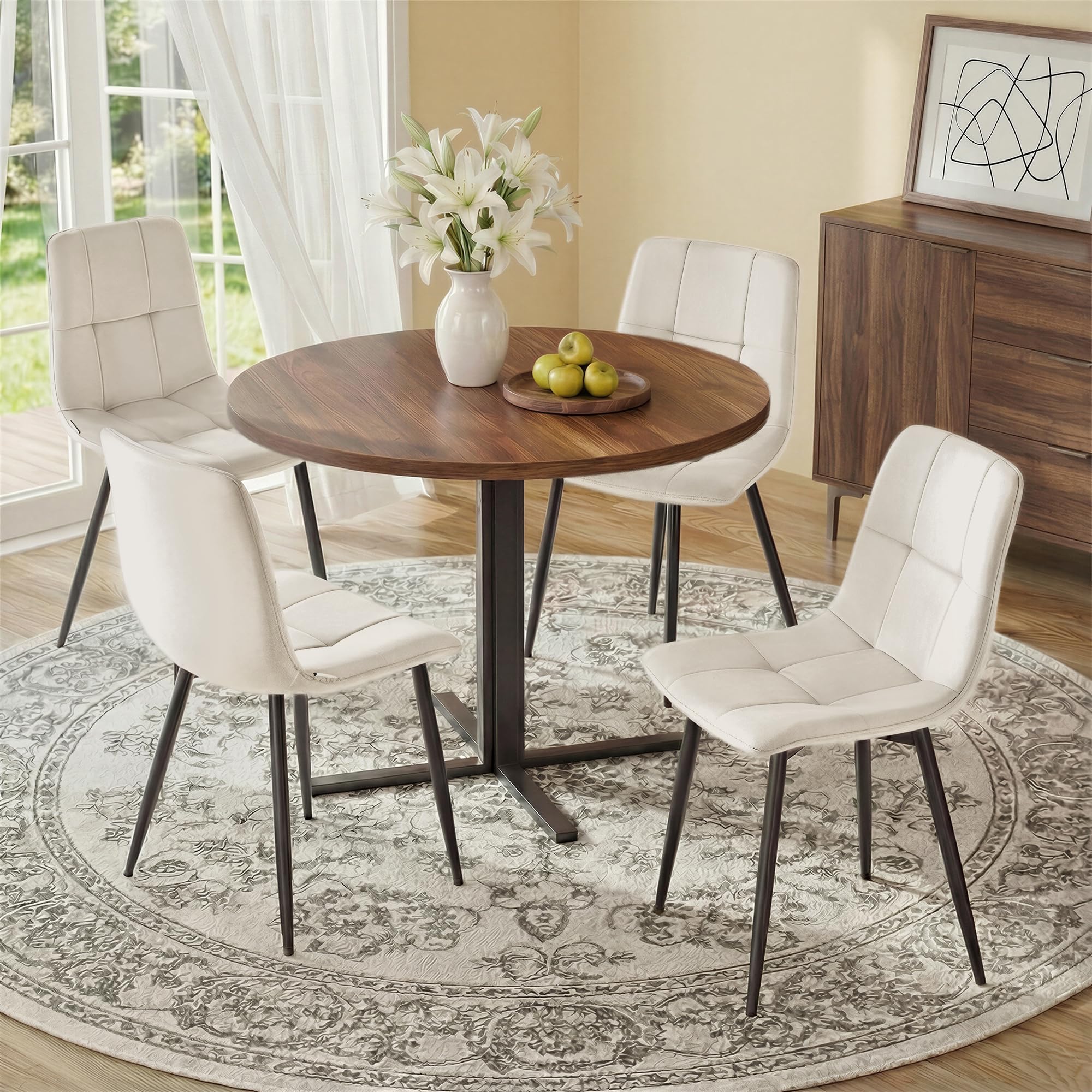 VASAGLE Velvet Dining Chairs, Upholstered Kitchen Chairs, Adjustable Feet, Modern Metal Frame, Supports up to 120 kg Each, for Kitchen
