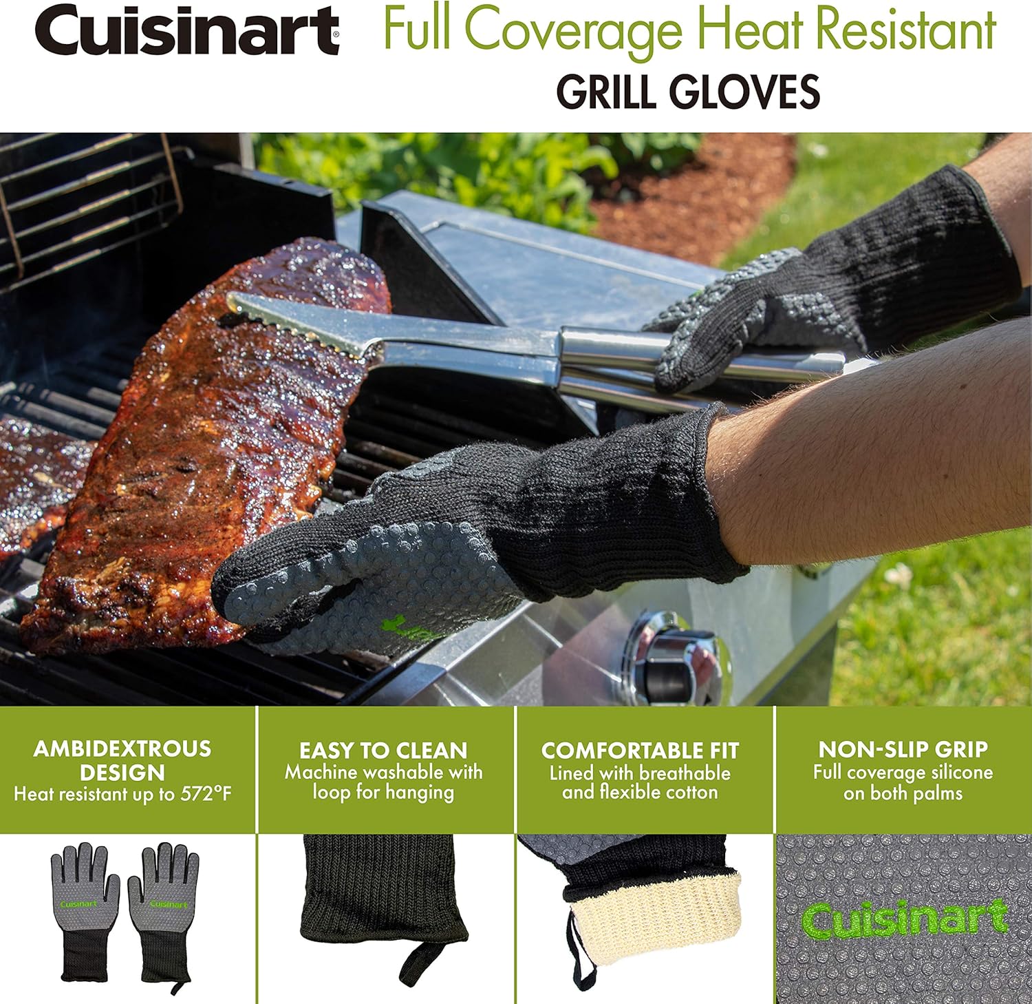 Cuisinart CGM-200 Full Coverage Heat Resistant Grill Gloves, Black : Everything Else