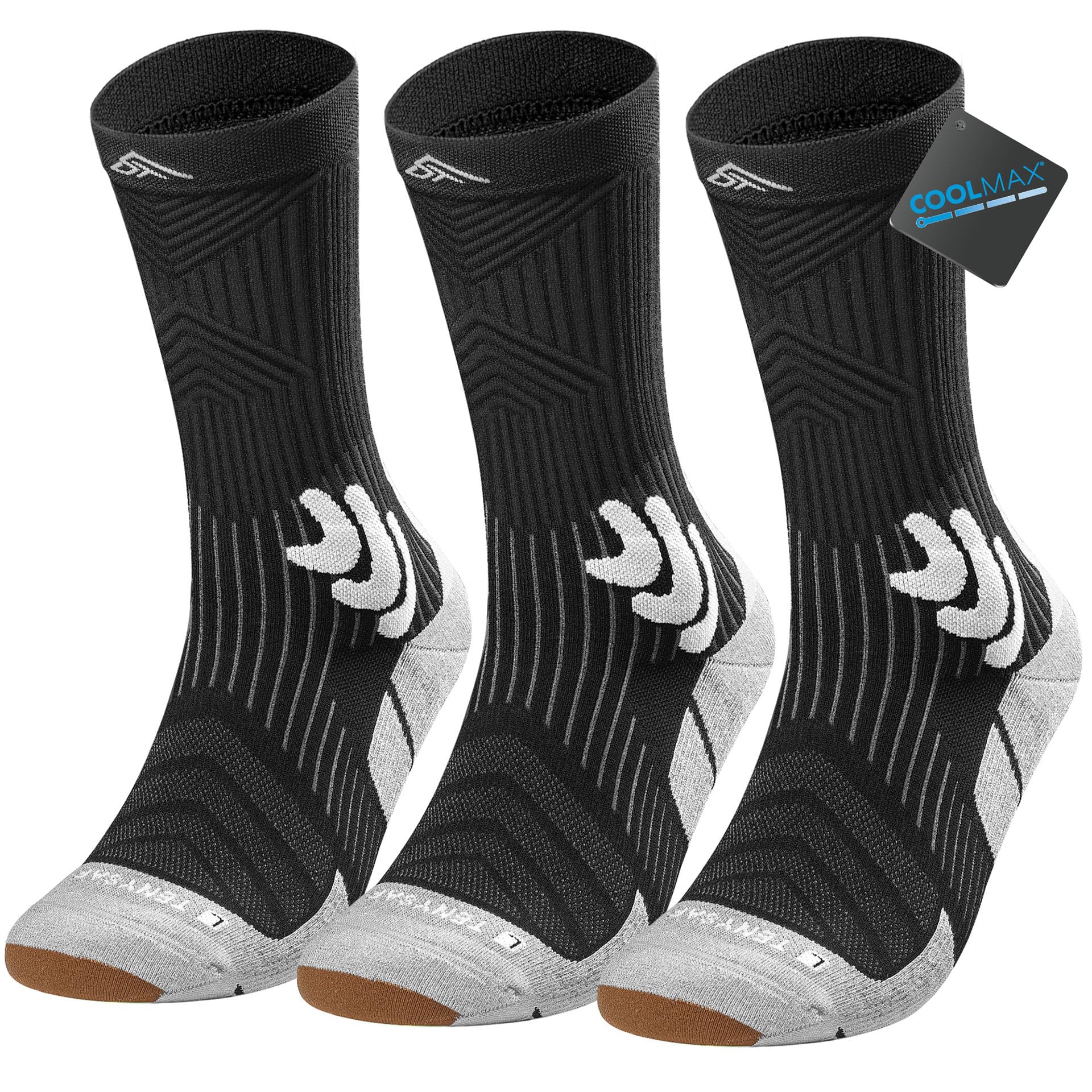Lounwee Coolmax Kompressions Laufsocken für Herren: Crew Sportsocken mit Belüftungsnetz Schweißableitend for Wandern Sport