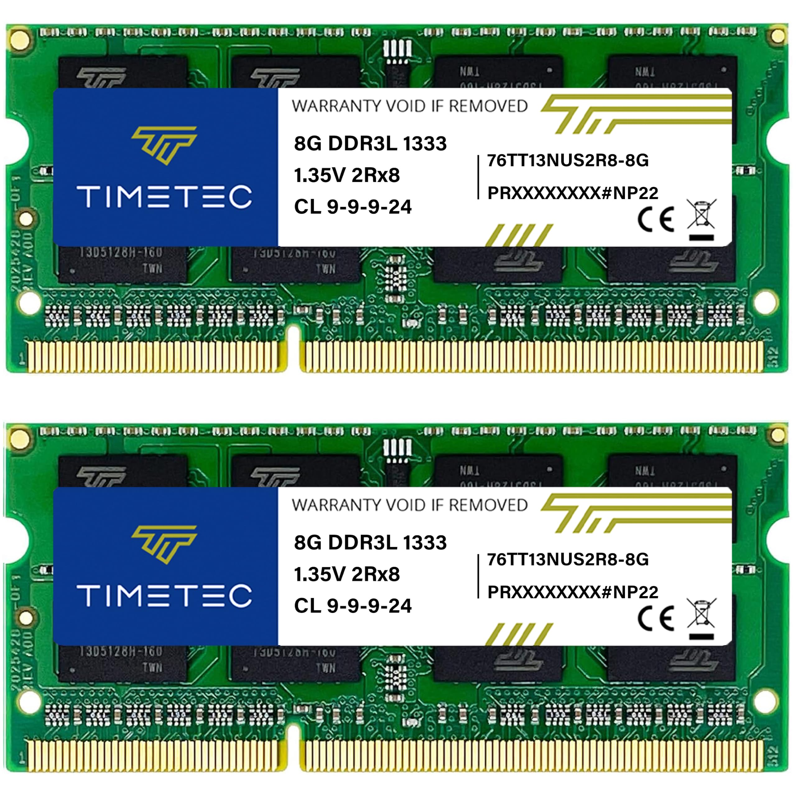 Timetec 16 Go KIT(2 x 8 Go) DDR3 / DDR3L 1 333 MHz PC3-10600 Non-ECC sans Tampon 1,5 V / 1,35 V CL9 2Rx8 Double Rang Basse densité 204 Broches SODIMM mémoire RAM pour Ordinateur Portable