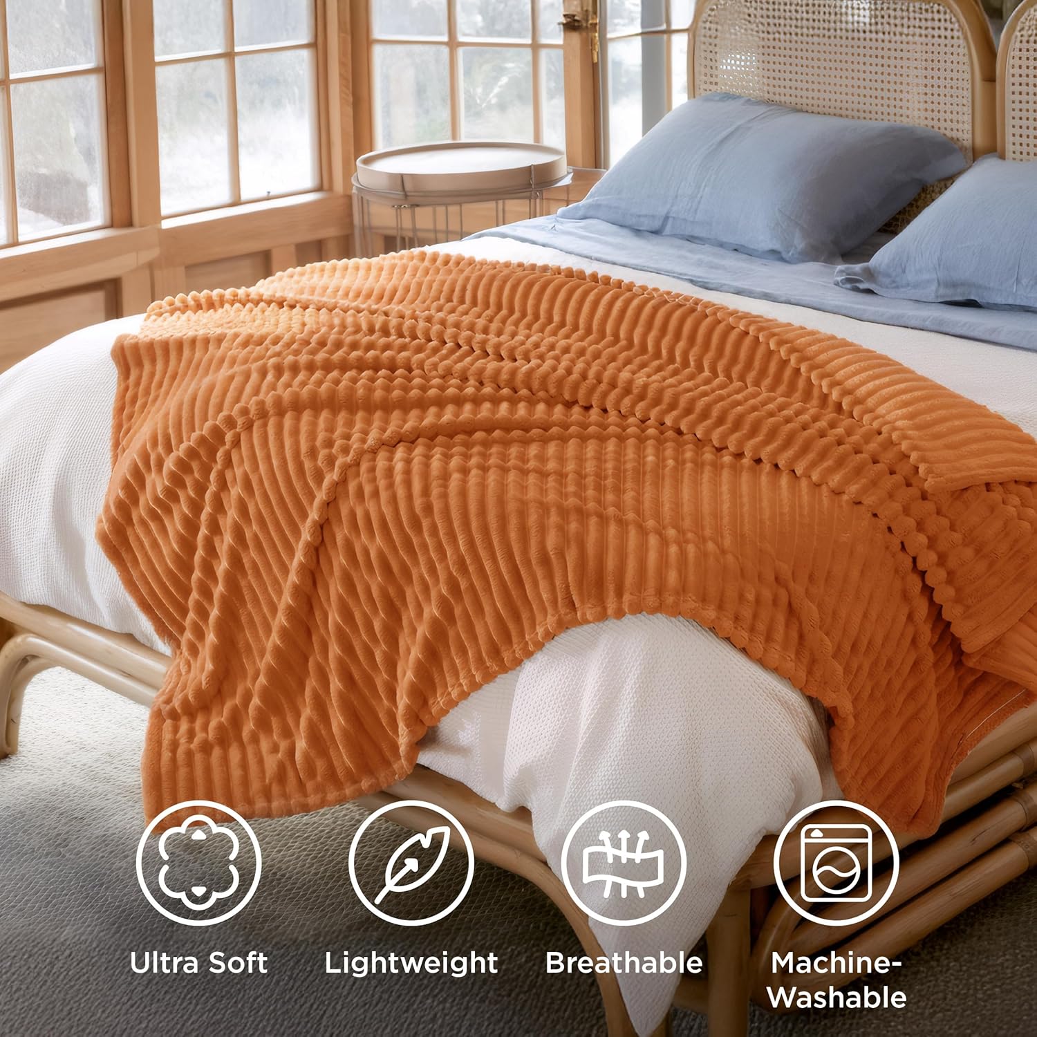 Bedsure GentleSoft King Blanket for Couch - Cozy Soft Fall Blankets for Women, Cute Large Throws for Girls, Orange, 108x90 Inches - Image 4