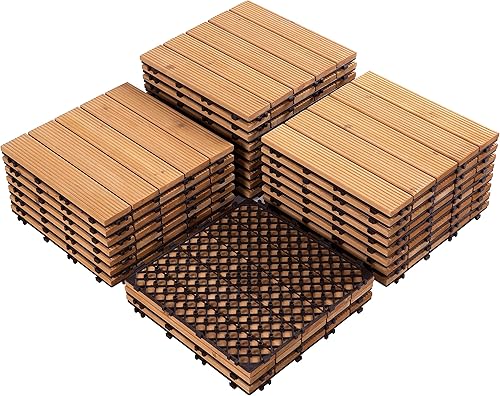 Miniatura 10 de Topeakmart 27 azulejos de madera entrelazados para interiores y exteriores, azulejos de madera entrelazados para patio, jardín, terraza junto a la