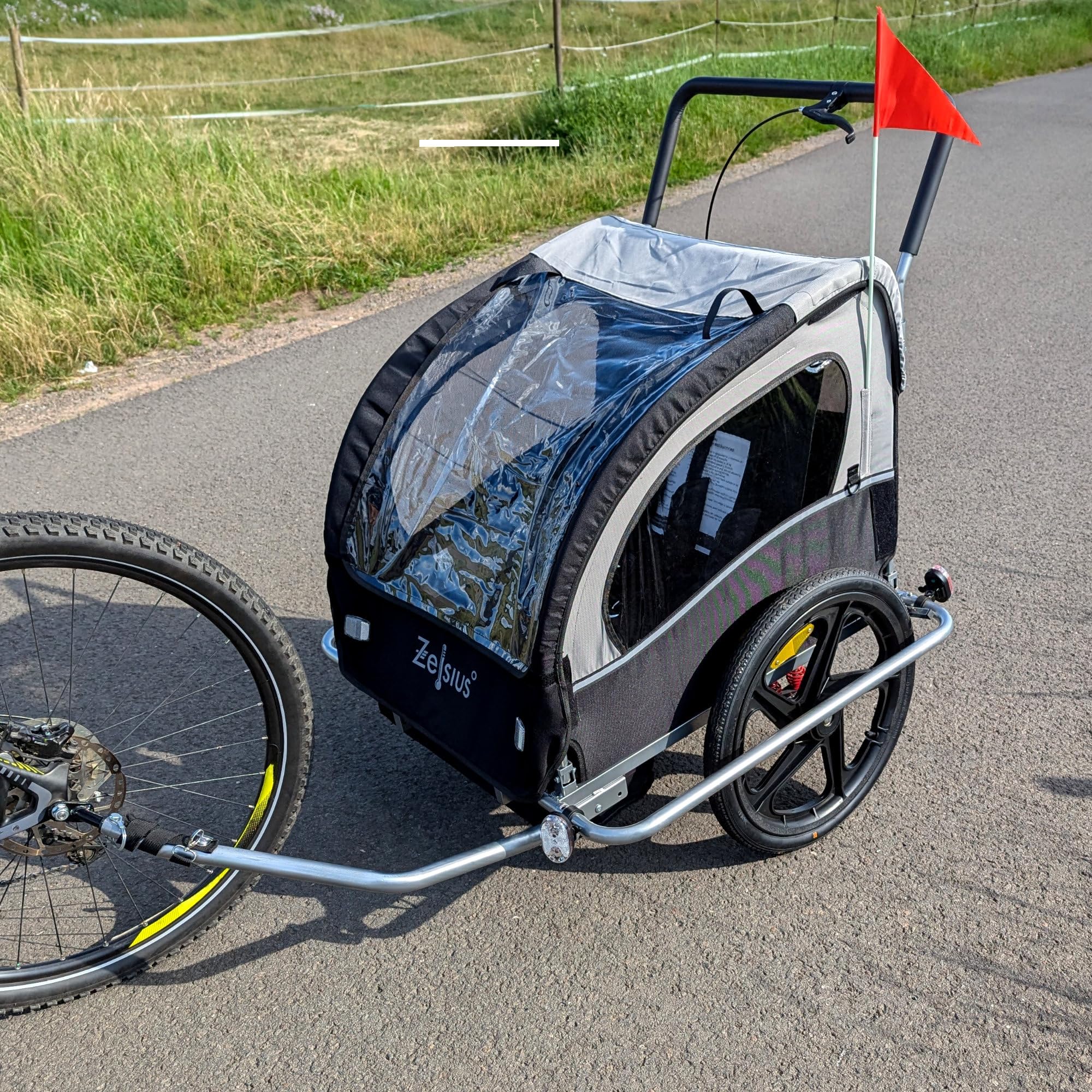Zelsius Remolque para Niños con Cinturón de Seguridad de 3 Puntos | Remolque 2 en 1: Remolque para Bicicletas y Carro de Mano | Remolque Infantil Plegable para Bicicletas | Remolque para Mascotas