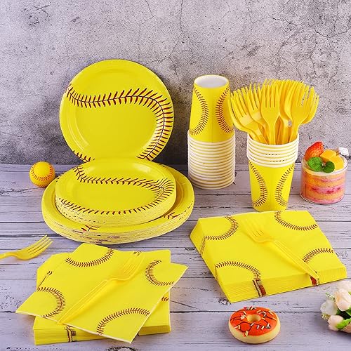 Vista 124 de durony 144 Pieces Sports Themed Paper Plates and Napkins Dinnerware Set Sports Birthday Party Tableware Paper Plates Napkins Forks Serve 24 for