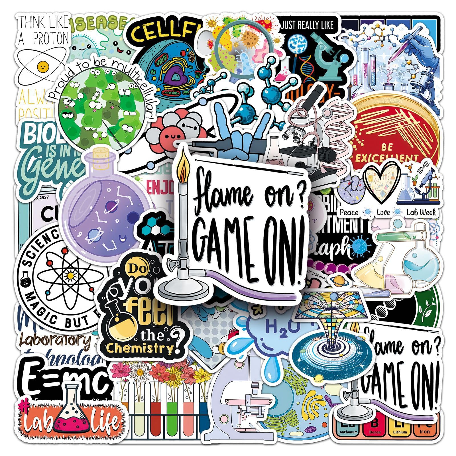 50Pcs Science Lab Stickers Biology Vinyl Decals for Laptops Skateboards Luggage Helmets Bikes and Phones Fans Lovers and STEM Vibe Enthusiasts