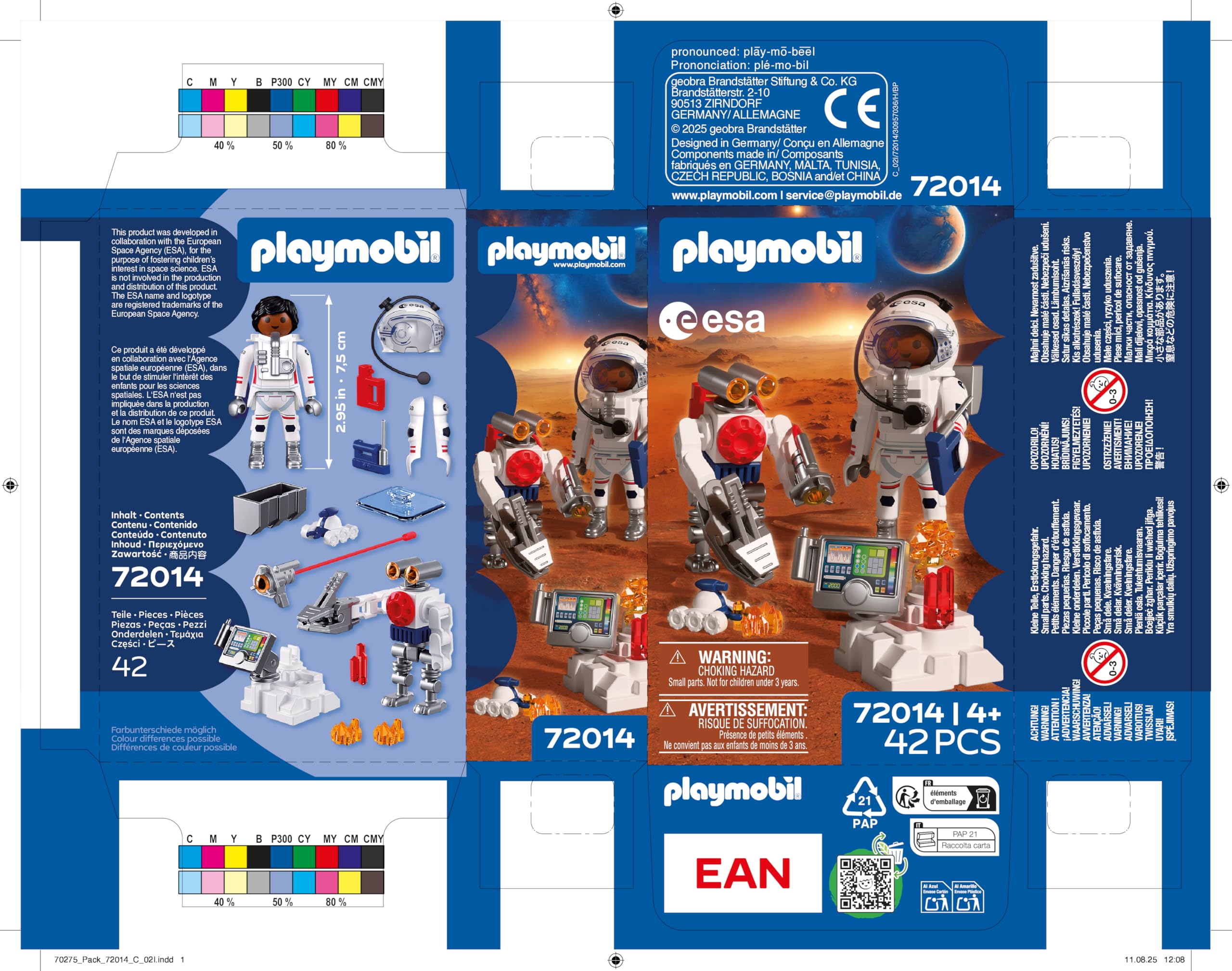 PLAYMOBIL Space Astronauta de la ESA con Robot | Con vehículo explorador marciano, estación de análisis y 3 muestras de rocas | Investigación espacial | Diversión para niños a partir de 4 años | 72014