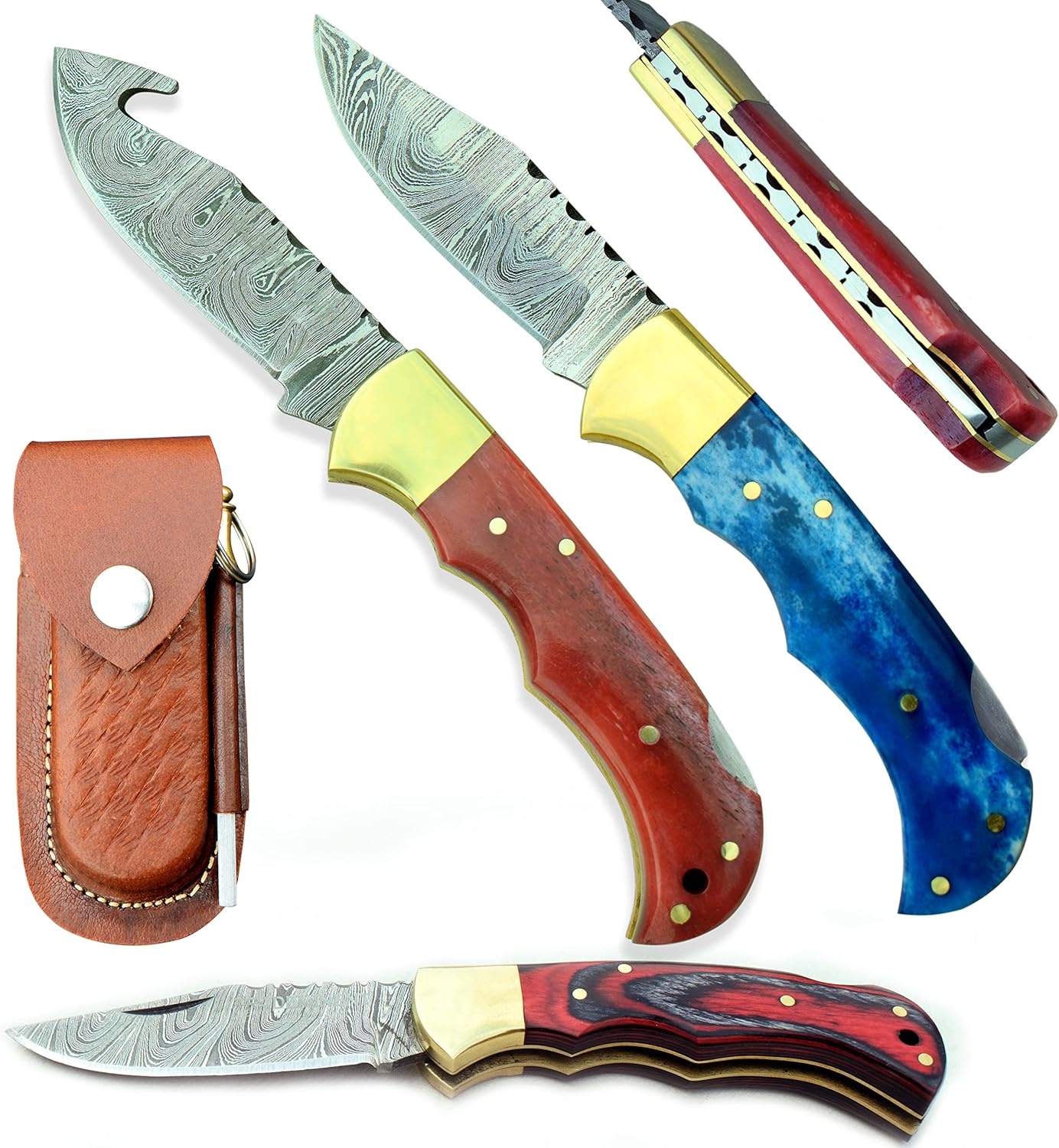 100 Handmade Damascus pocket knife & Knife Sharpener