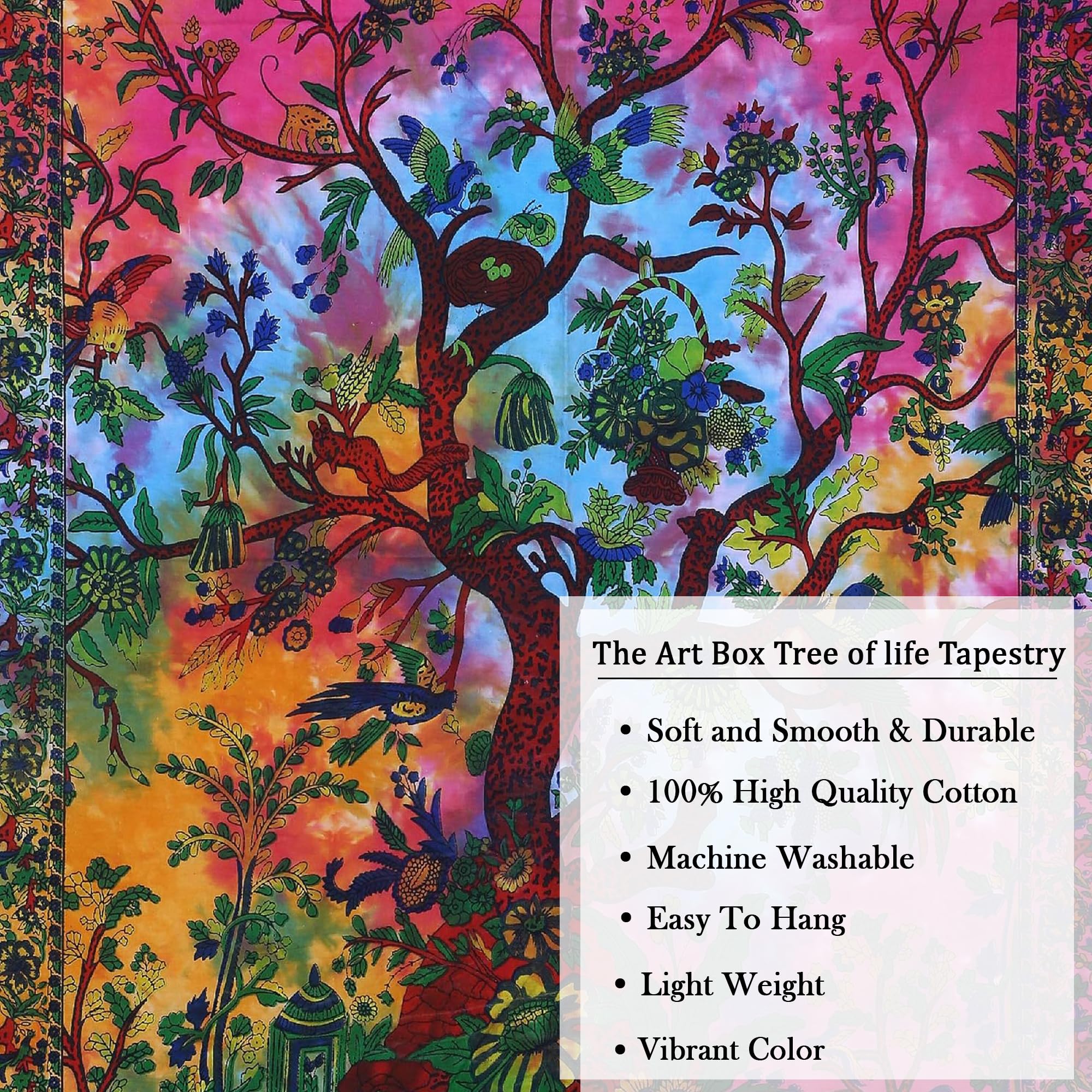 THE ART BOX Tapestry Rainbow Tree of Life Wall Hanging, Indian Cotton Poster, Small Picnic Sheet, Wall Decor, Blanket - Image 4