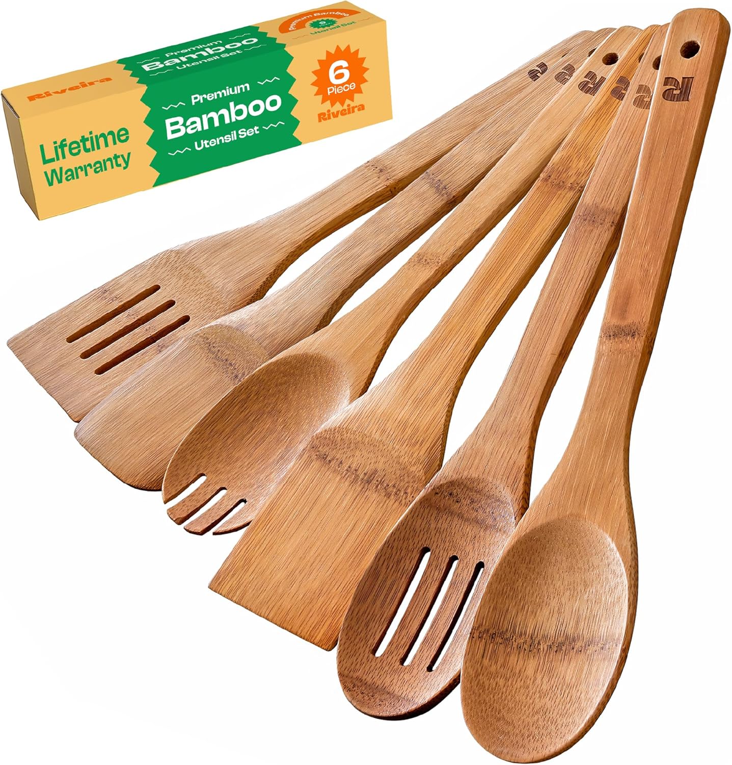 Riveira Dark Bamboo Wooden Spoons for Cooking 6-Piece, Apartment Essentials Wood Spatula Spoon Nonstick Kitchen Utensil Set Premium Quality Housewarming Gifts for Everyday Use Riveira Dark Bamboo Wooden Spoons for Cooking 6-Piece, Apartment Essentials Wood Spatula Spoon Nonstick Kitchen Utensil Set Premium Quality Housewarming Gifts for Everyday Use