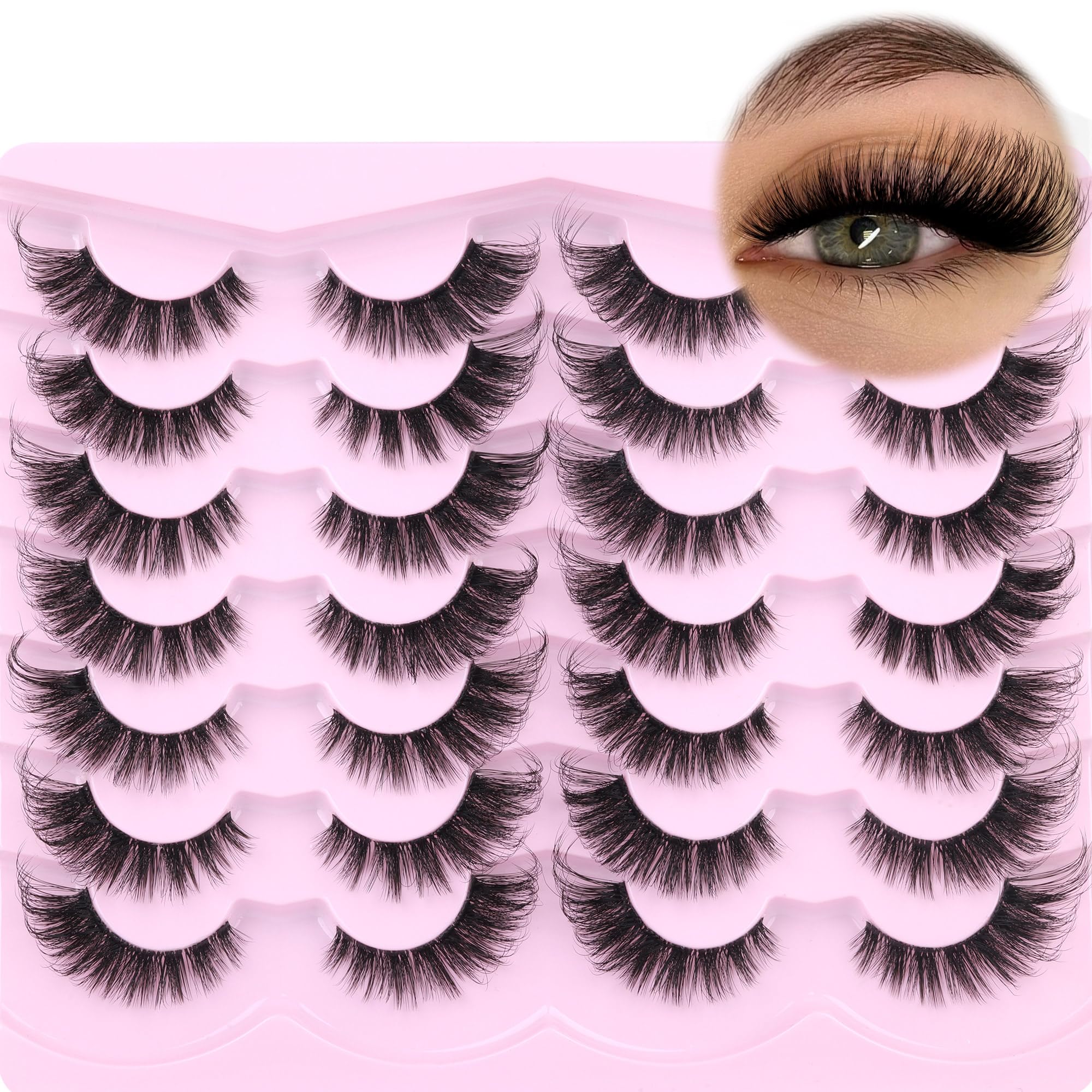 False Eyelashes Fox Eye Lashes Wispy Faux Mink Eyelashes Fluffy Cat Eye Lashes 18mm Fake Lashes Clear Band Strip Natural Lash 14 Pairs by Winifred