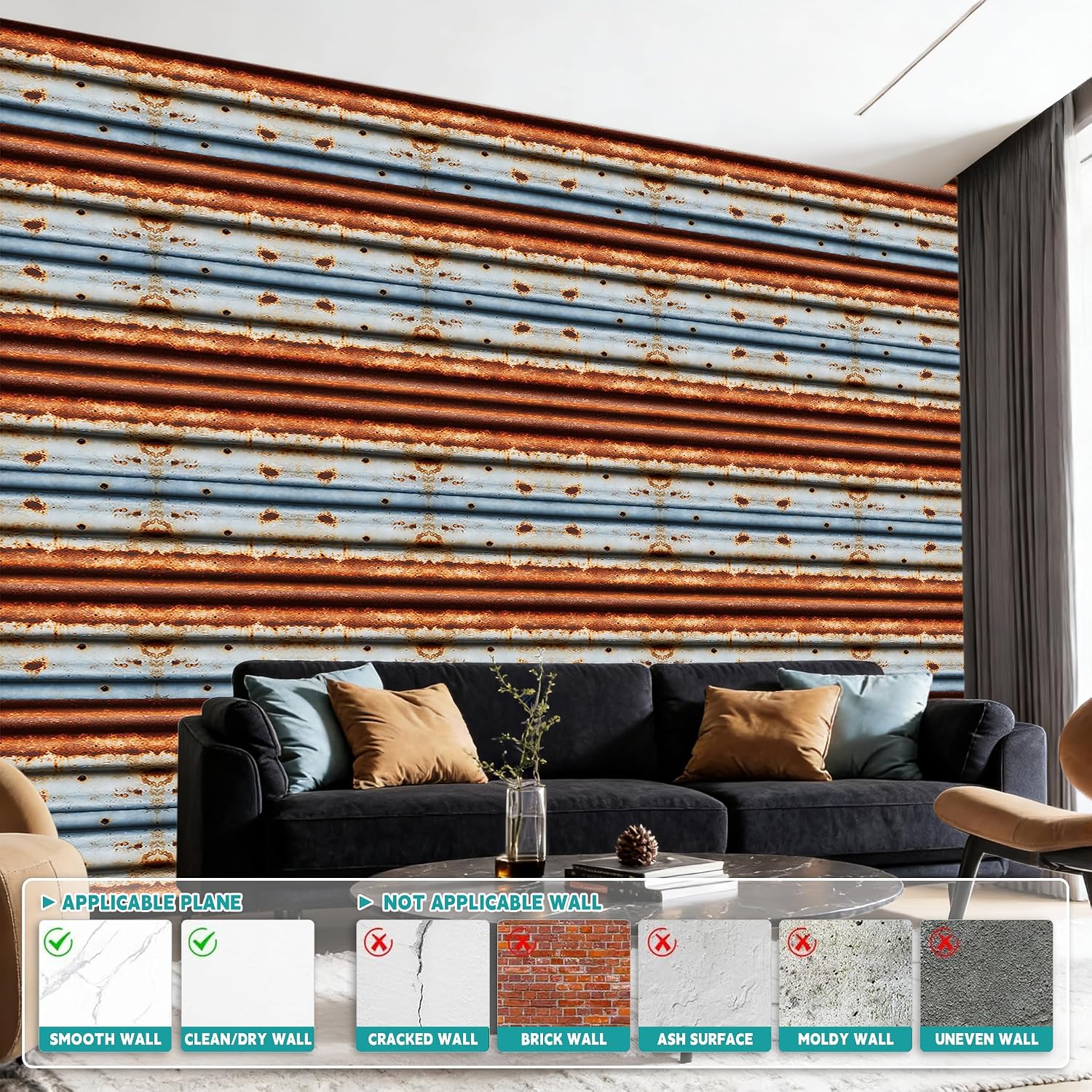 Metallic Wallpaper, Peel and Stick Vintage Rustic Farmhouse Wallpaper, Self-Adhesive Removable Renter Friendly Contact Paper for Bedroom Living Room (17.7"x393"(32.8ft)
