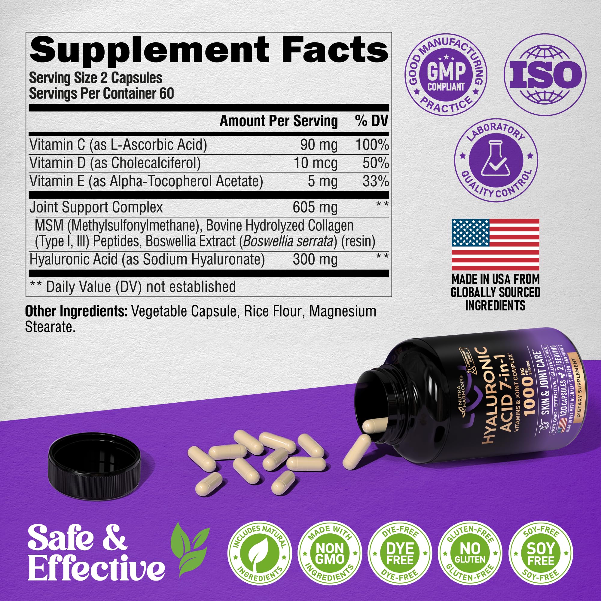 Hyaluronic Acid Supplements 1000mg - Skin & Joint Support - 120 Caps — Amazon image 7