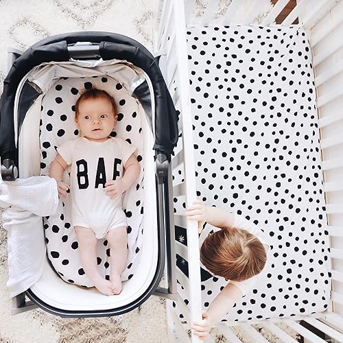 Miniatura 3 de Ely's & Co - Juego de sábanas para moisés, 2 unidades, 100% algodón de jersey, rayas y puntos abstractos en blanco y negro