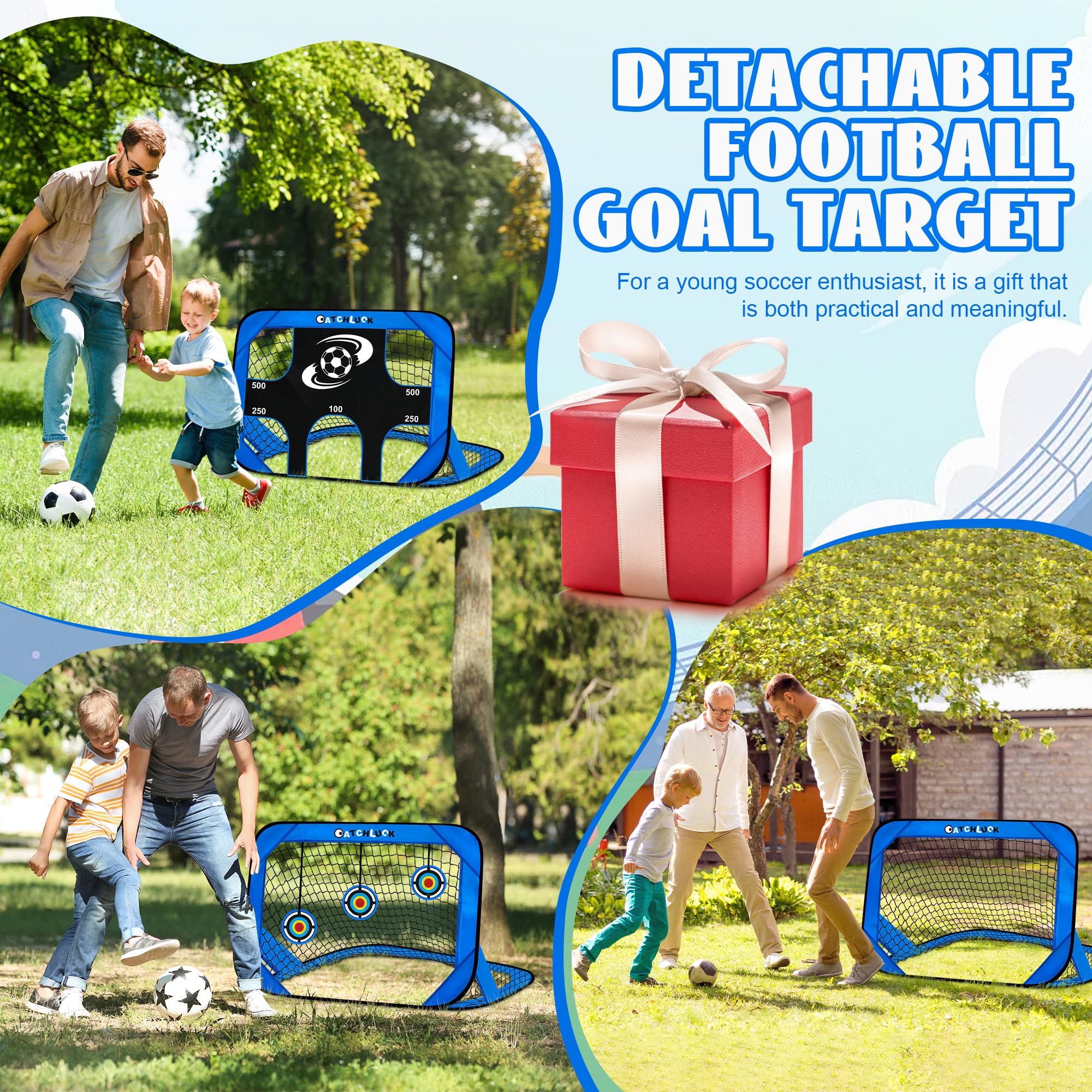 CATCHLUCK Porta da calcio per bambini, reti da calcio per giardino, 4 in 1, bersaglio per bambini, blu