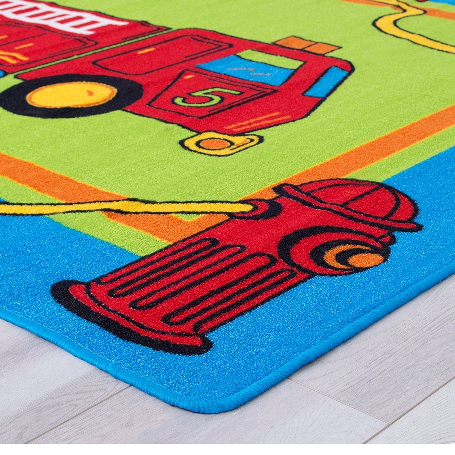 CR’s Kids/Baby Room/Daycare/Classroom/Playroom Area Rug Fire Station Fire Engine Truck Educational Fun Non-Slip Gel Back Bright Colorful Vibrant Colors (5 Feet x 7 Feet)
