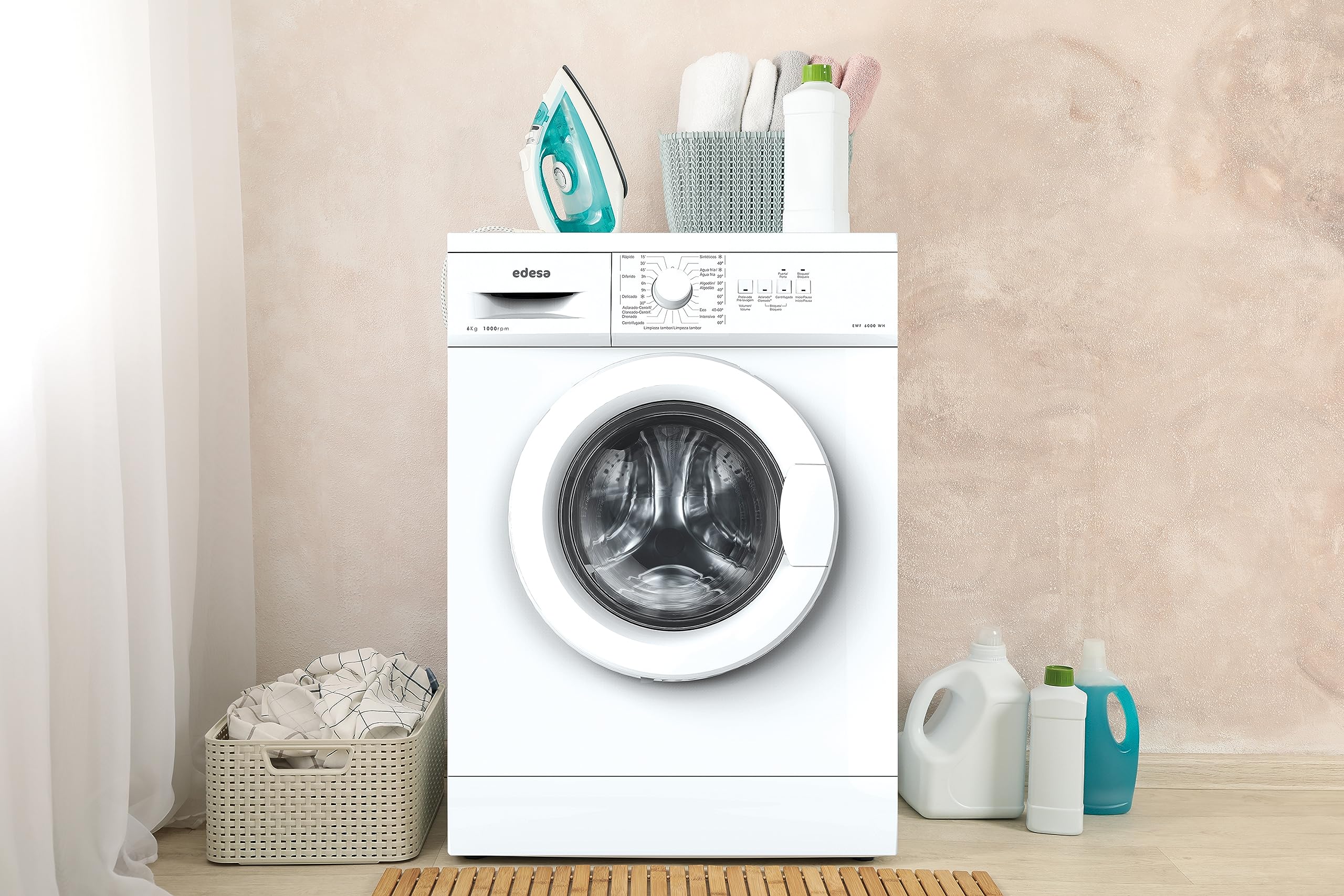 Edesa Lavadora Libre Instalación EWF-6000 WH 6 KG con Carga Frontal, 23 Programas de Lavado, Tecnología LED, 1000 RPM, Acabado en Blanco