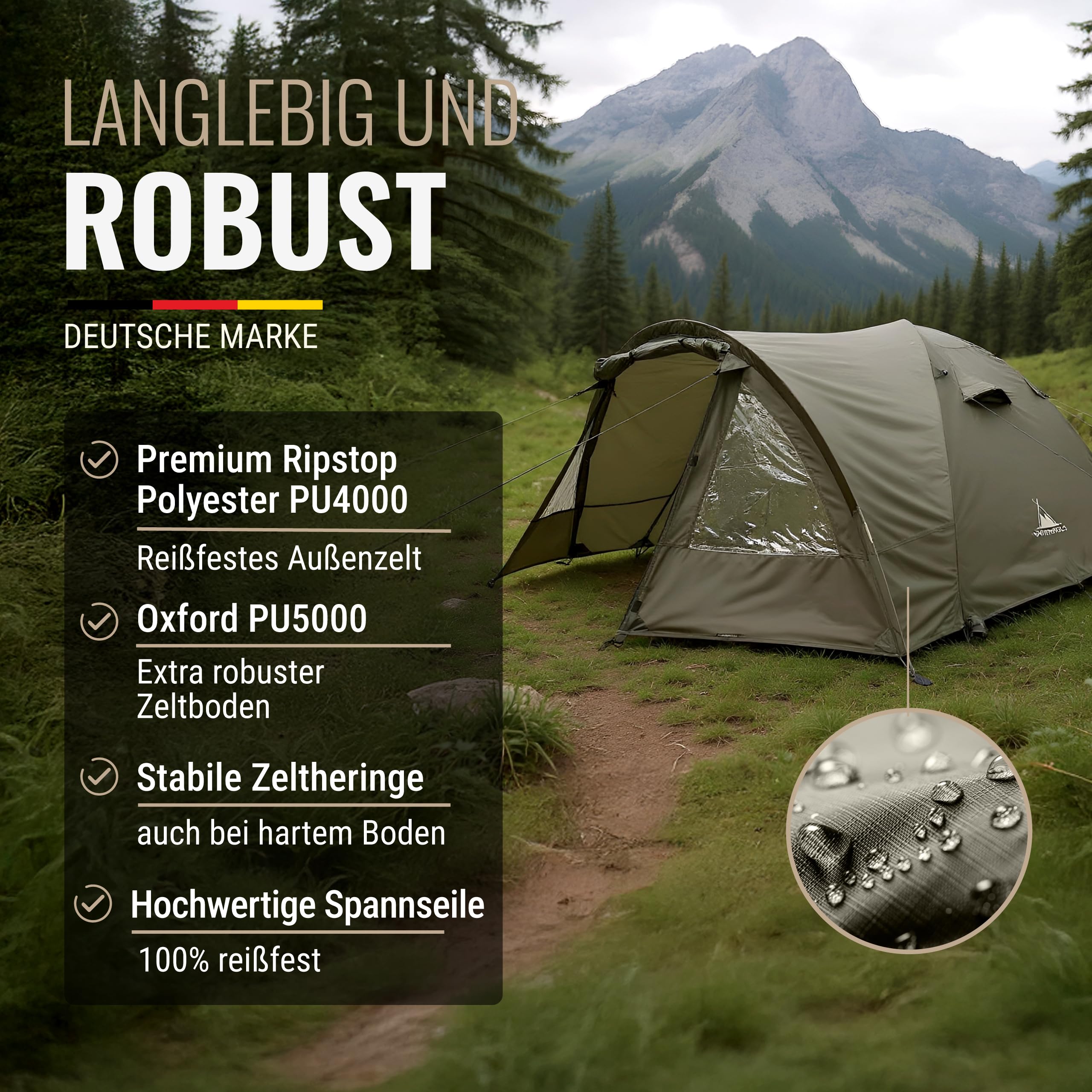 WANDERFALKE® Zelt 2-4 Personen wasserdicht 4.000mm, doppelwandig, leicht & kleines Packmaß, 2-4 Mann Zelt, Campingzelt mit Vorzelt, Familienzelt, Outdoor Zelte für Camping, Reise, Angeln