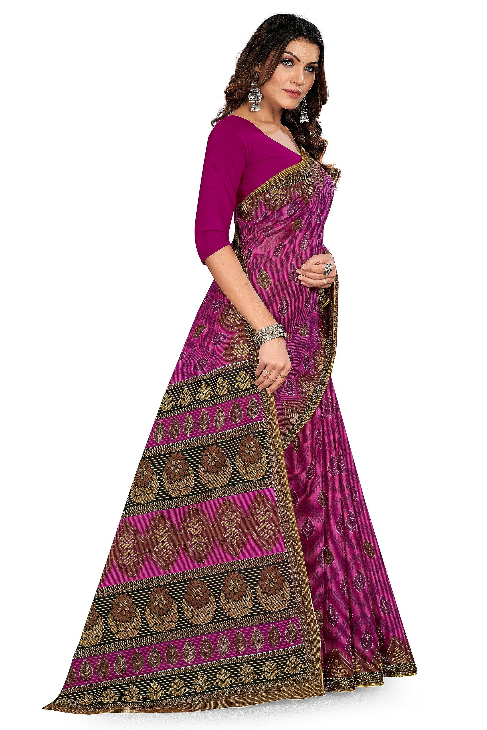 Tamaira Fashion Women's Plain Weave Pure Cotton Saree Without Blouse Piece(11142_Magenta)